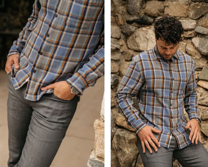 Kato-The Ripper LS 8 Oz Plaid Button Up-Blue Gray FW23-Men&#39;s Shirts-Yaletown-Vancouver-Surrey-Canada