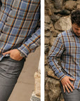 Kato-The Ripper LS 8 Oz Plaid Button Up-Blue Gray FW23-Men's Shirts-Yaletown-Vancouver-Surrey-Canada