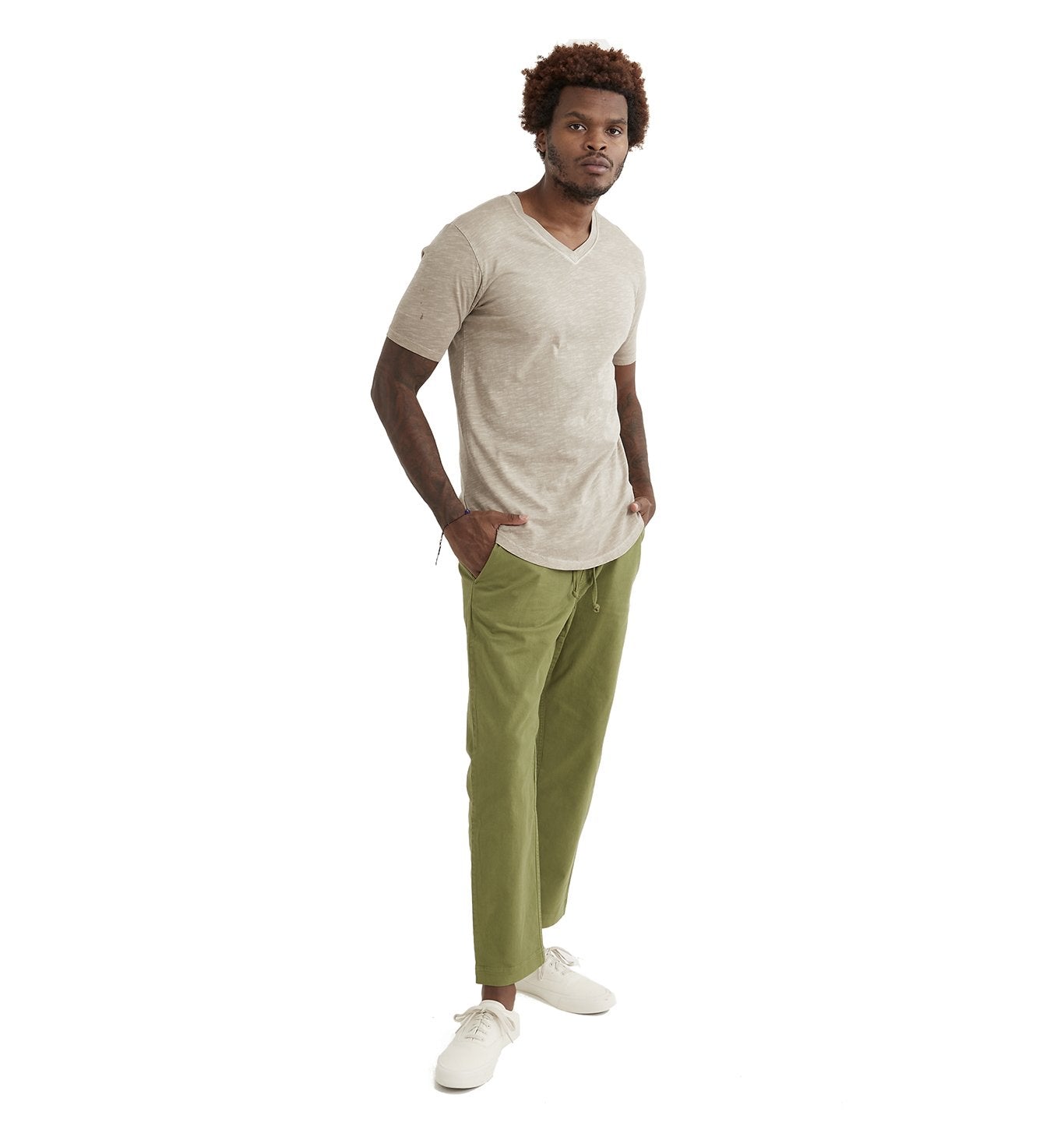 Goodlife Sun Faded Slub Scallop V Neck Tee Timber-Men's T-Shirts-Yaletown-Vancouver-Surrey-Canada