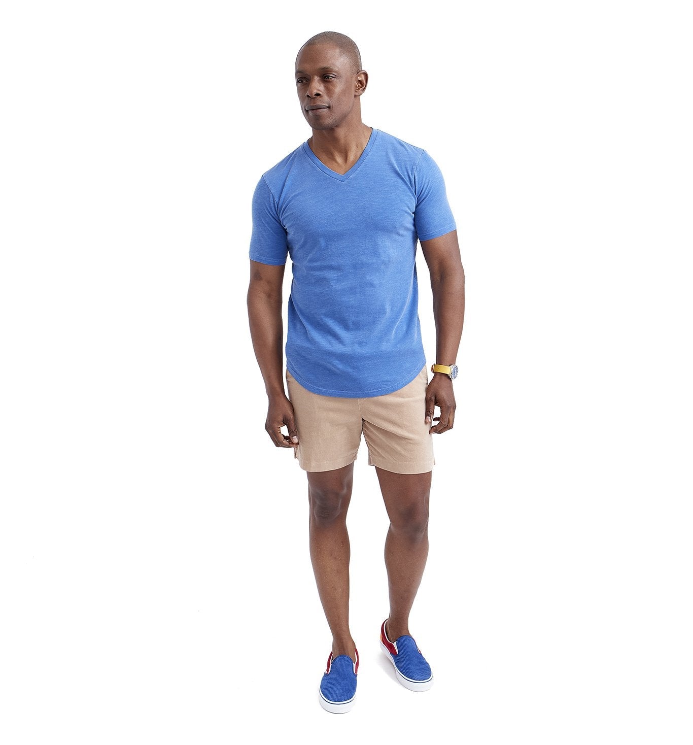 Goodlife Sun Faded Slub Scallop V Neck Tee Lapis Blue-Men&#39;s T-Shirts-Yaletown-Vancouver-Surrey-Canada