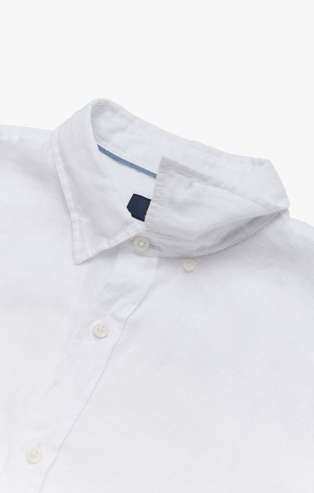 34 Heritage Linen Short Sleeve Shirt Bright White SS24-Men&#39;s Shirts-Brooklyn-Vancouver-Yaletown-Canada