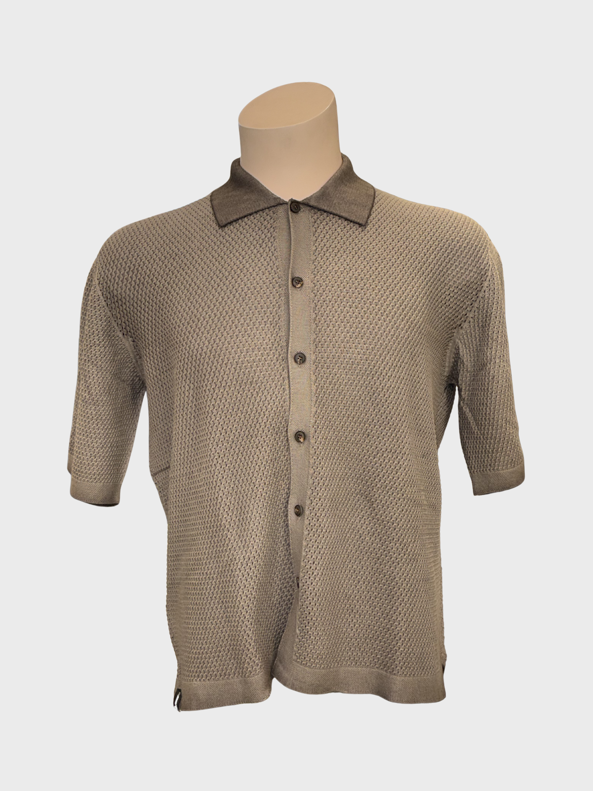 Arovescio Camicia Traforato "Wave" Full Button Down Polo - Bark-Men's Sweaters-Brooklyn-Vancouver-Yaletown-Canada