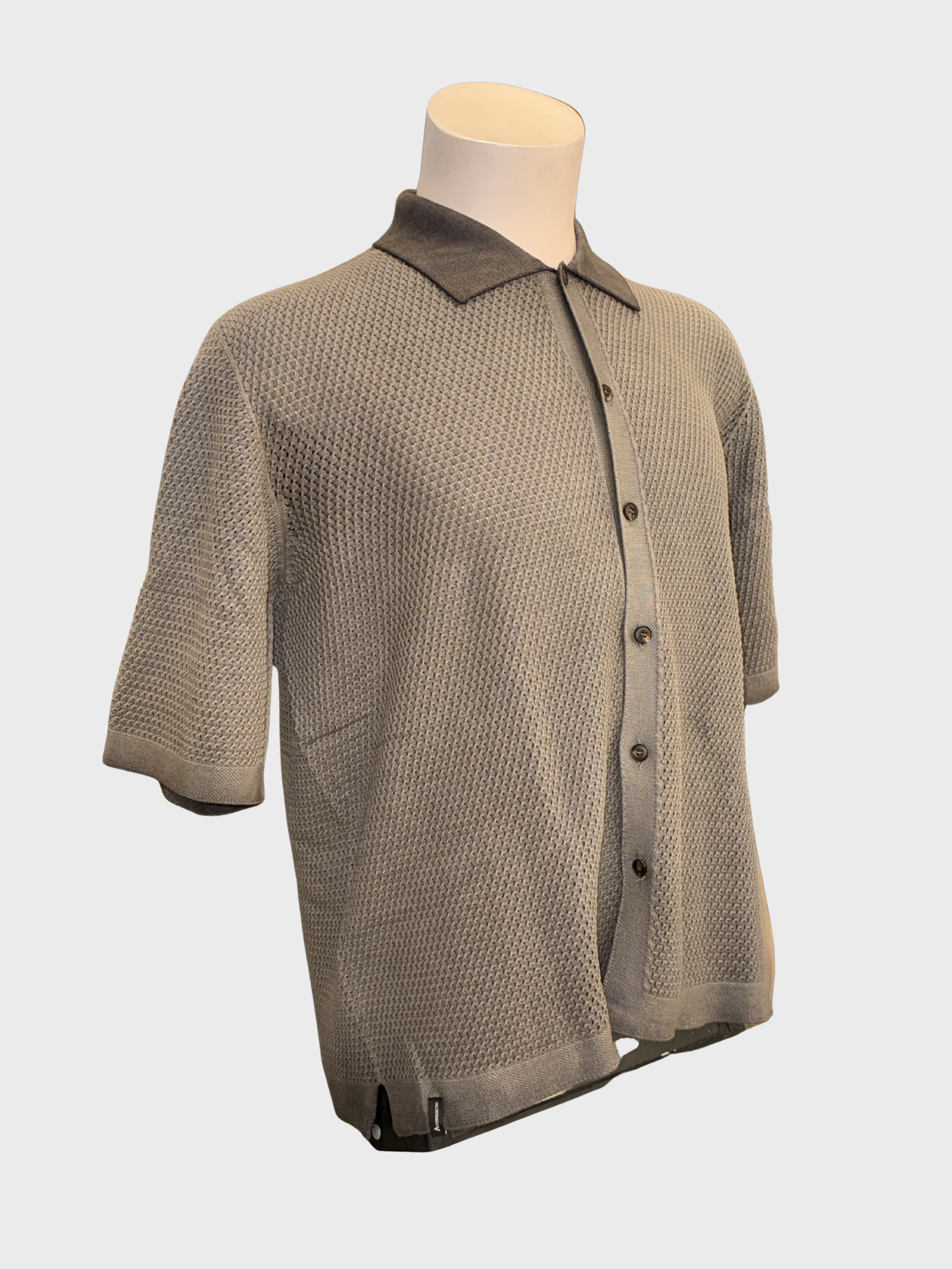 Arovescio Camicia Traforato "Wave" Full Button Down Polo - Bark-Men's Sweaters-Brooklyn-Vancouver-Yaletown-Canada