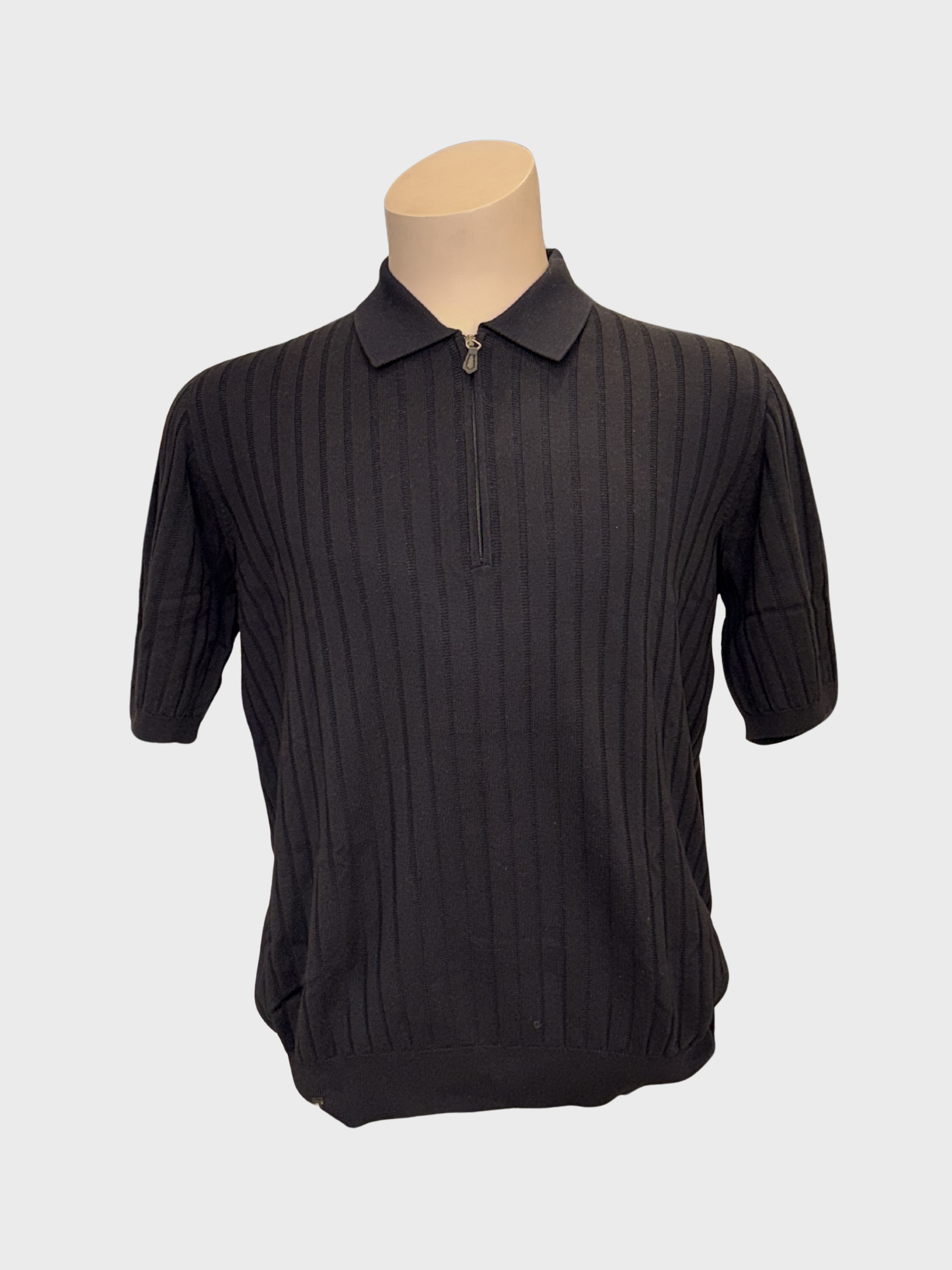 Arovescio Polo Zip Mc Costa Piatta Zip Polo - Black-Men's T-Shirts-Brooklyn-Vancouver-Yaletown-Canada