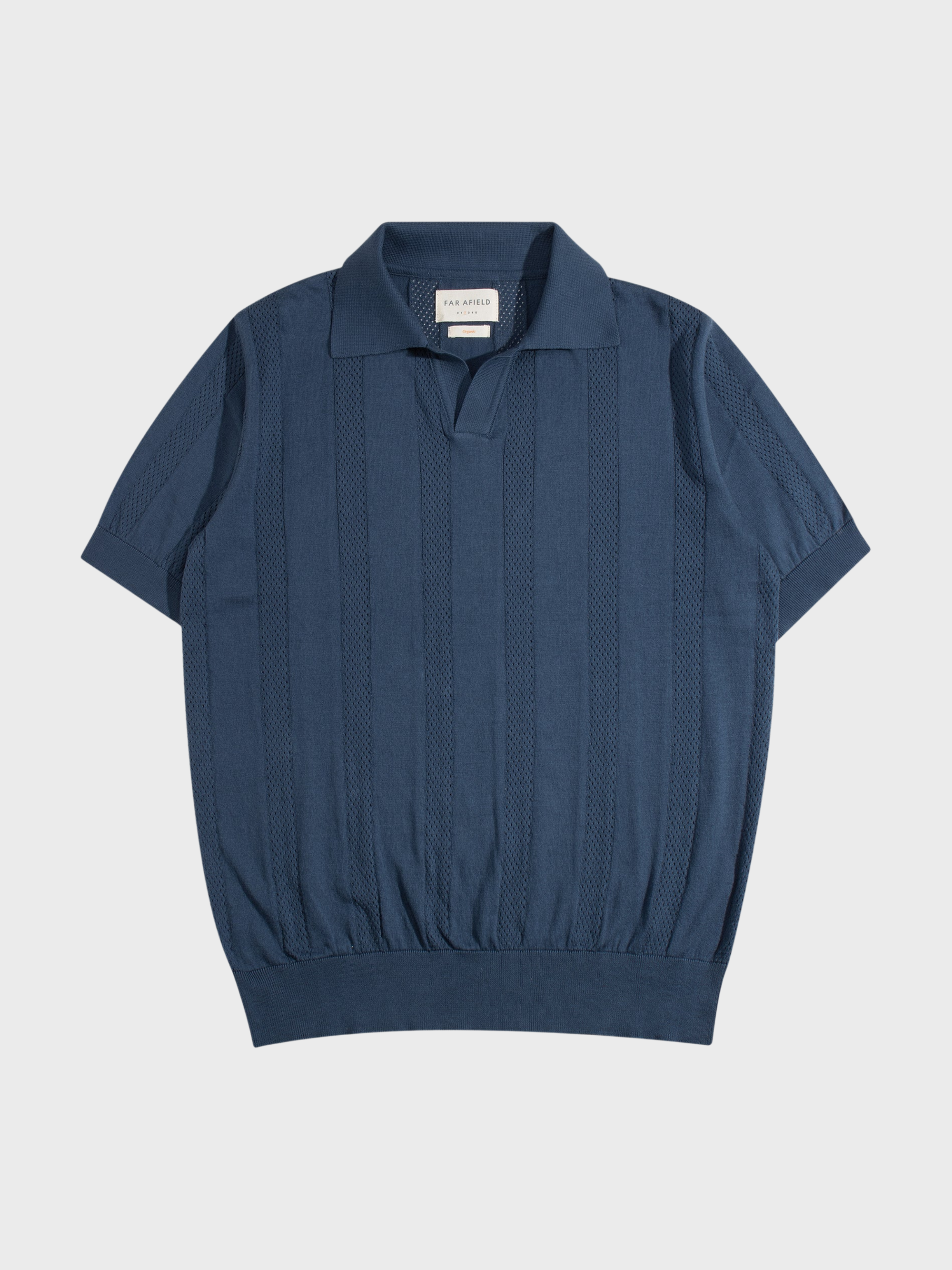 Far Afield Clifford Knitted Polo - Perforated - Blue-Men's Sweaters-Brooklyn-Vancouver-Yaletown-Canada