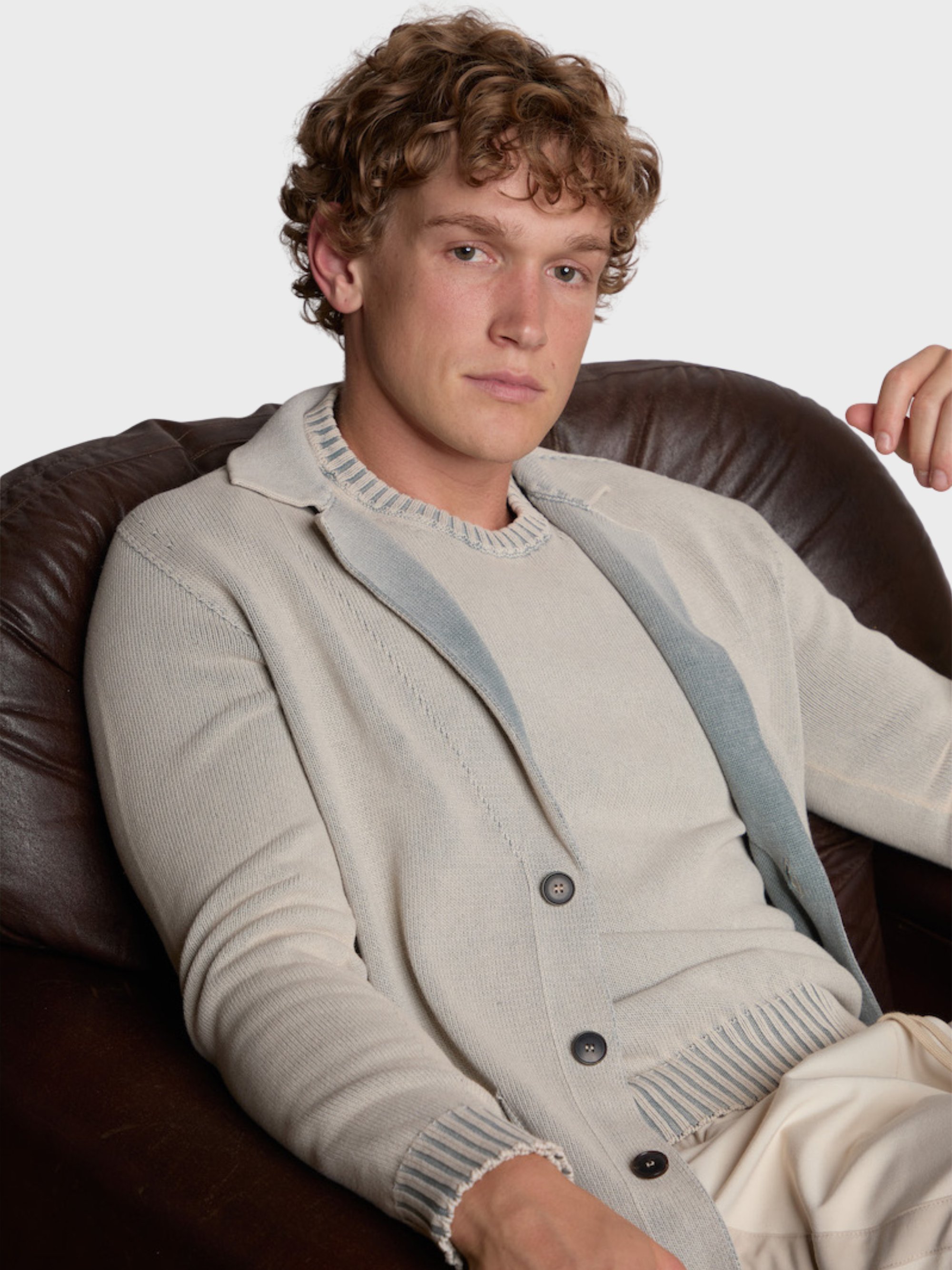 Arovescio Giacca Collo Rever Ml "Darkwash" Cardigen - Sand-Men's Sweaters-Brooklyn-Vancouver-Yaletown-Canada