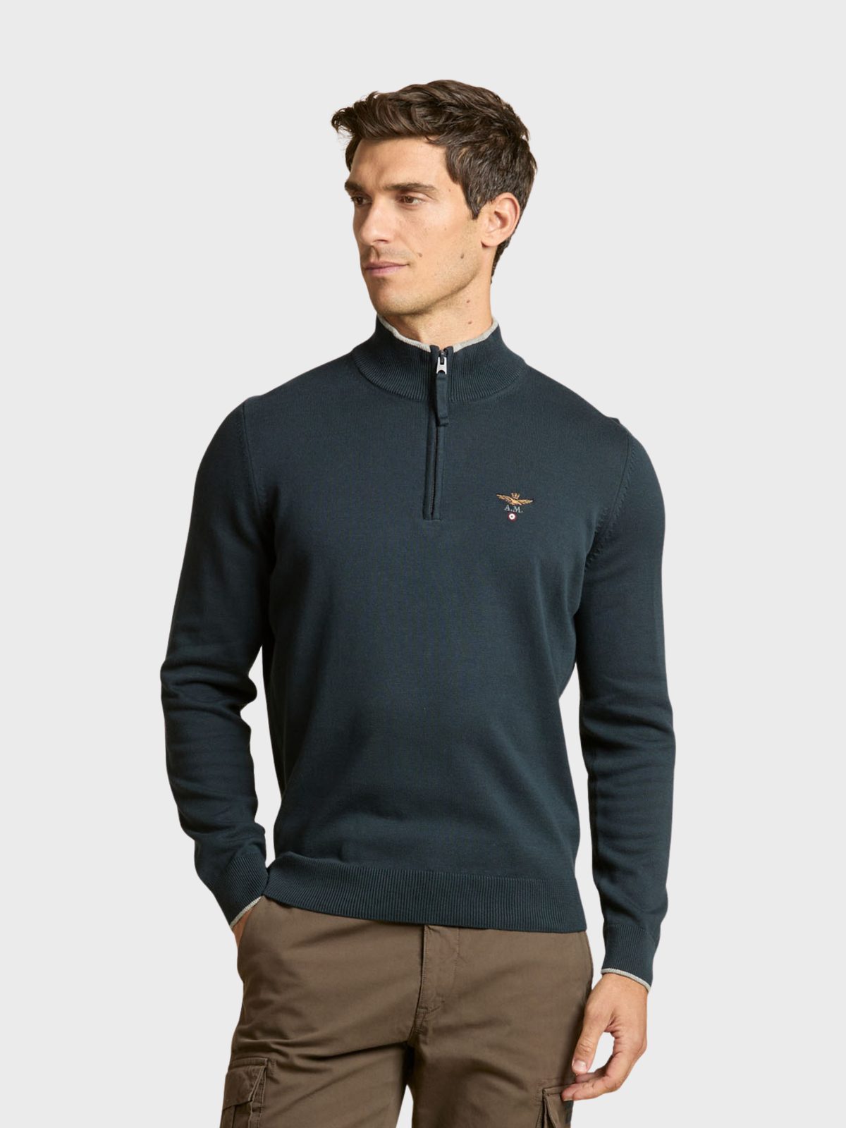 Aeronautica Militare Half Zip Sweater - Navy-Men's Sweaters-Brooklyn-Vancouver-Yaletown-Canada