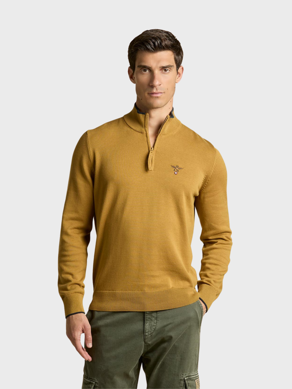 Aeronautica Militare Half Zip Sweater - Yellow Curry-Men's Sweaters-Brooklyn-Vancouver-Yaletown-Canada