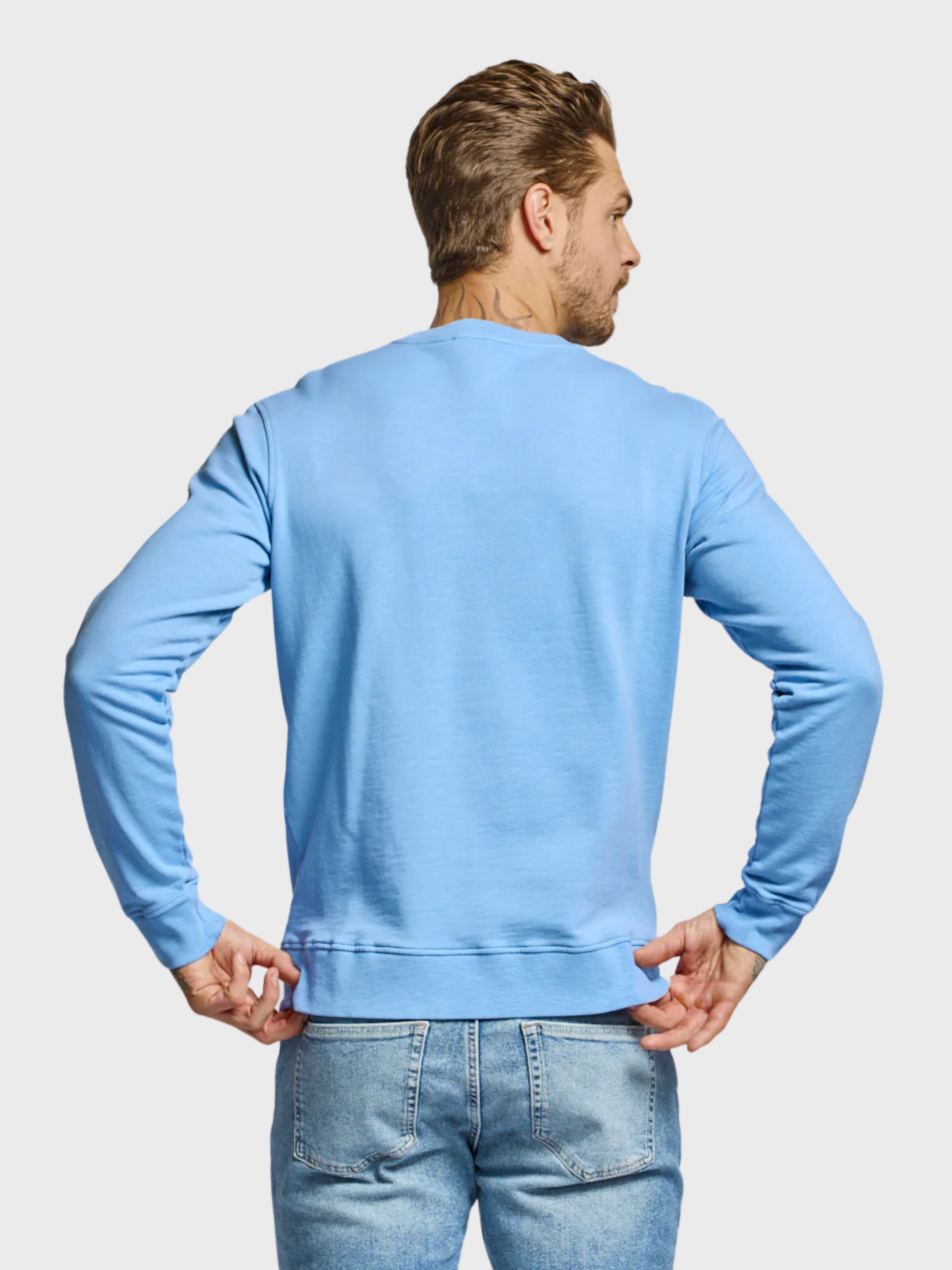 Easy Mondays Crew Neck Sweatshirt Slub Cotton - Azure-Men's Sweatshirts-Brooklyn-Vancouver-Yaletown-Canada