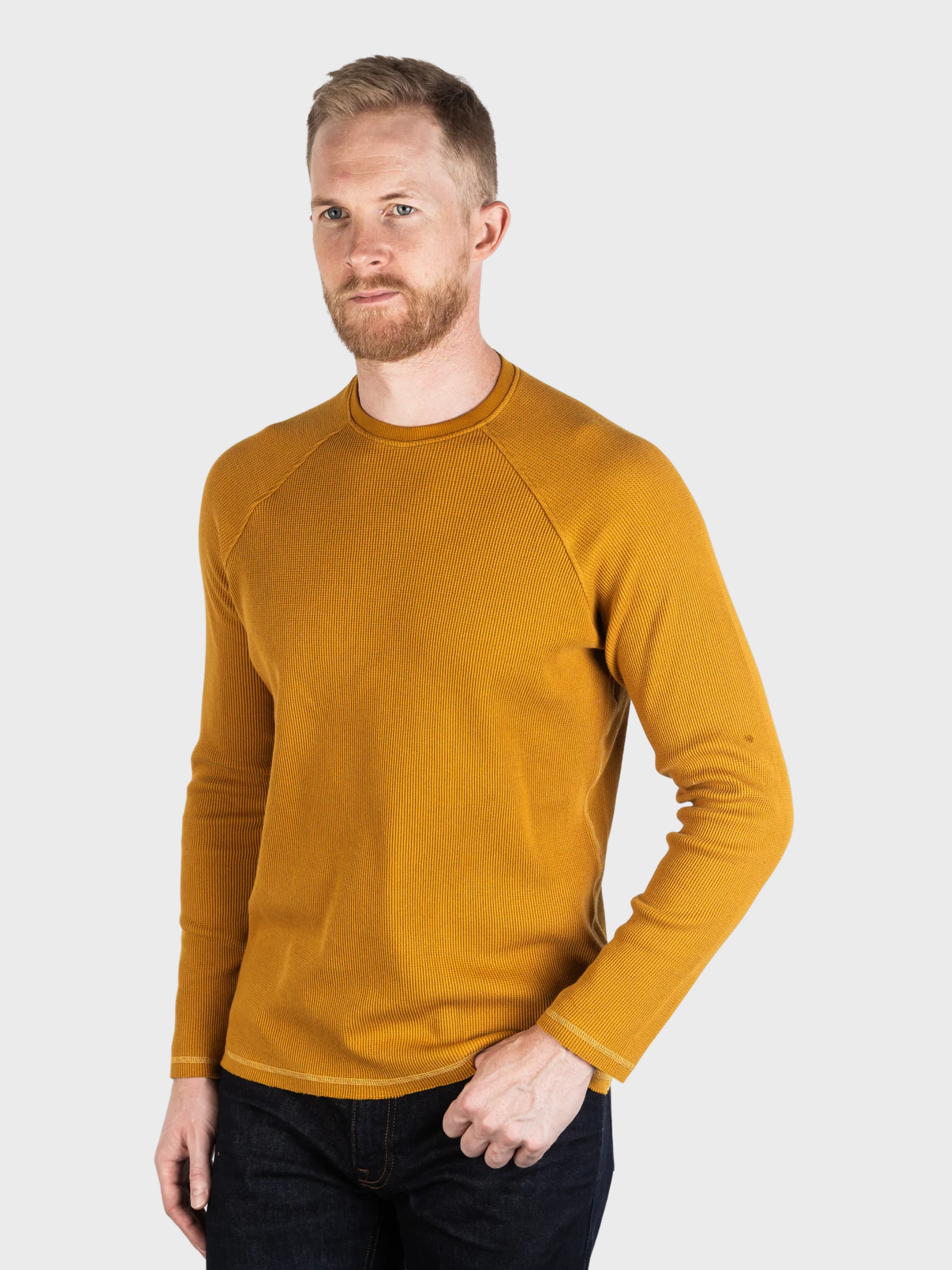 Jude Neale Rogan Waffle Long Sleeve - Mustard-Men's Shirts-Brooklyn-Vancouver-Yaletown-Canada