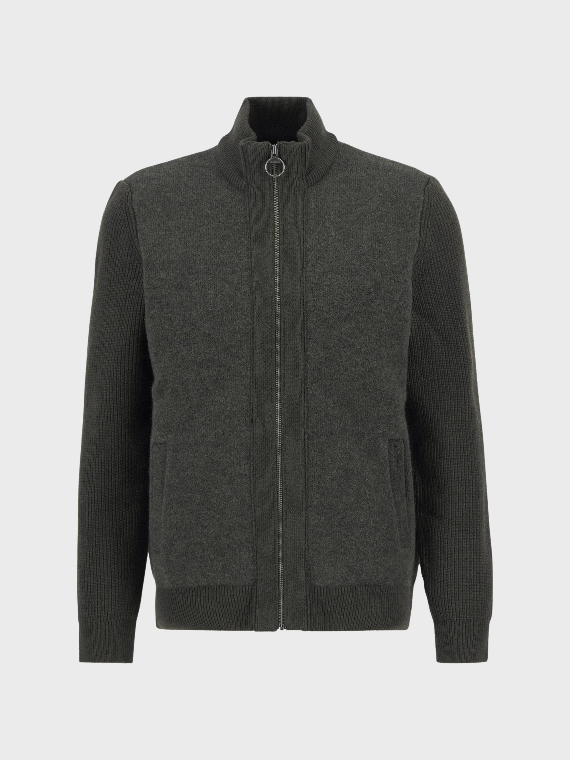 Barbour Milburn Zip Through Knitted Jumper - Dark Olive-Men's Sweaters-Brooklyn-Vancouver-Yaletown-Canada