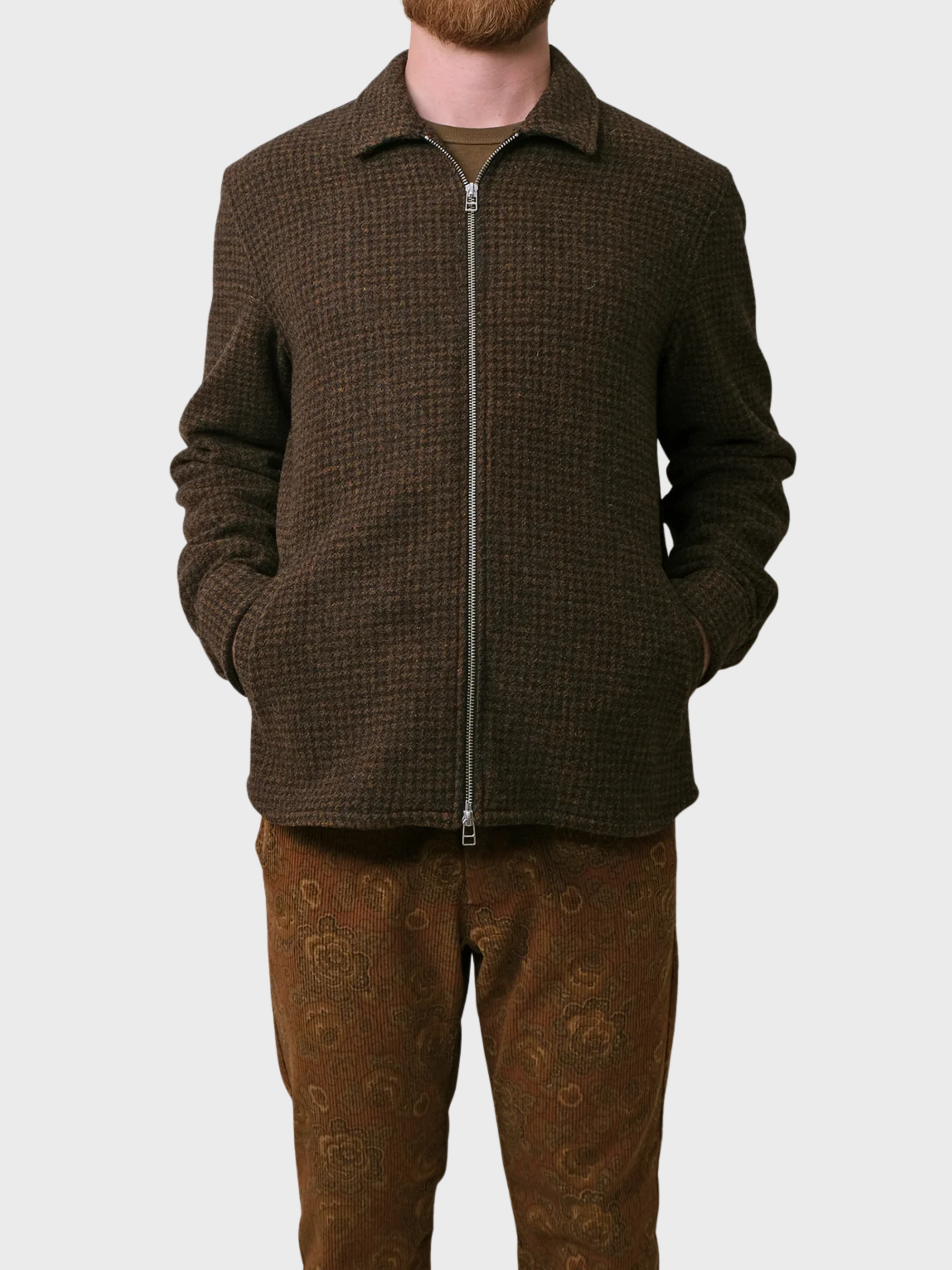 Outclass Houndstooth Zip Overshirt - Bronze-Men's Jackets-Brooklyn-Vancouver-Yaletown-Canada