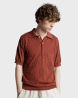 Far Afield Belser Knitted Polo - Geo Flowers - Red-Men's Sweaters-Brooklyn-Vancouver-Yaletown-Canada