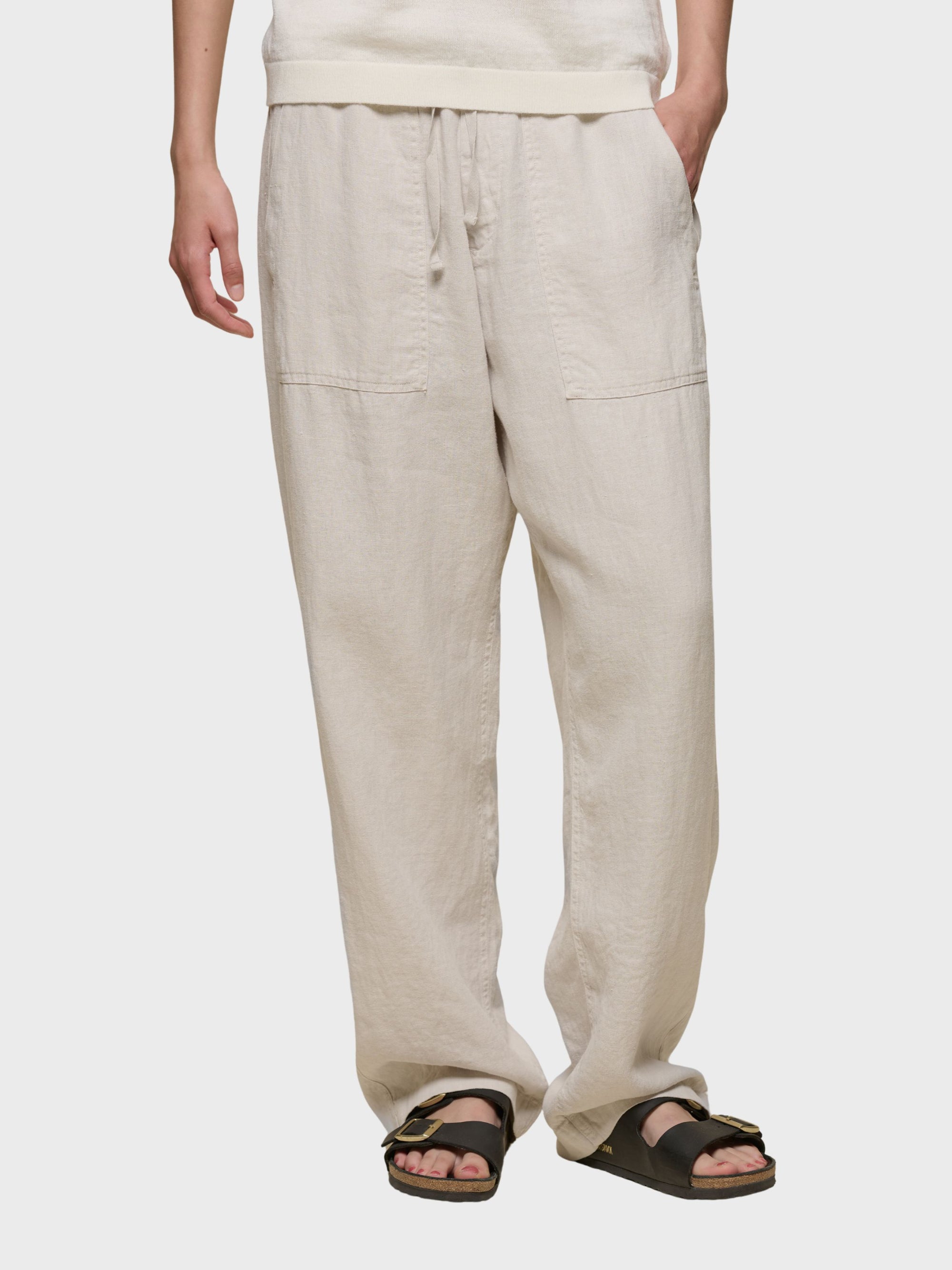 Merz Workers Linen Drawstring Pants - Light Stone-Men's Pants-Brooklyn-Vancouver-Yaletown-Canada