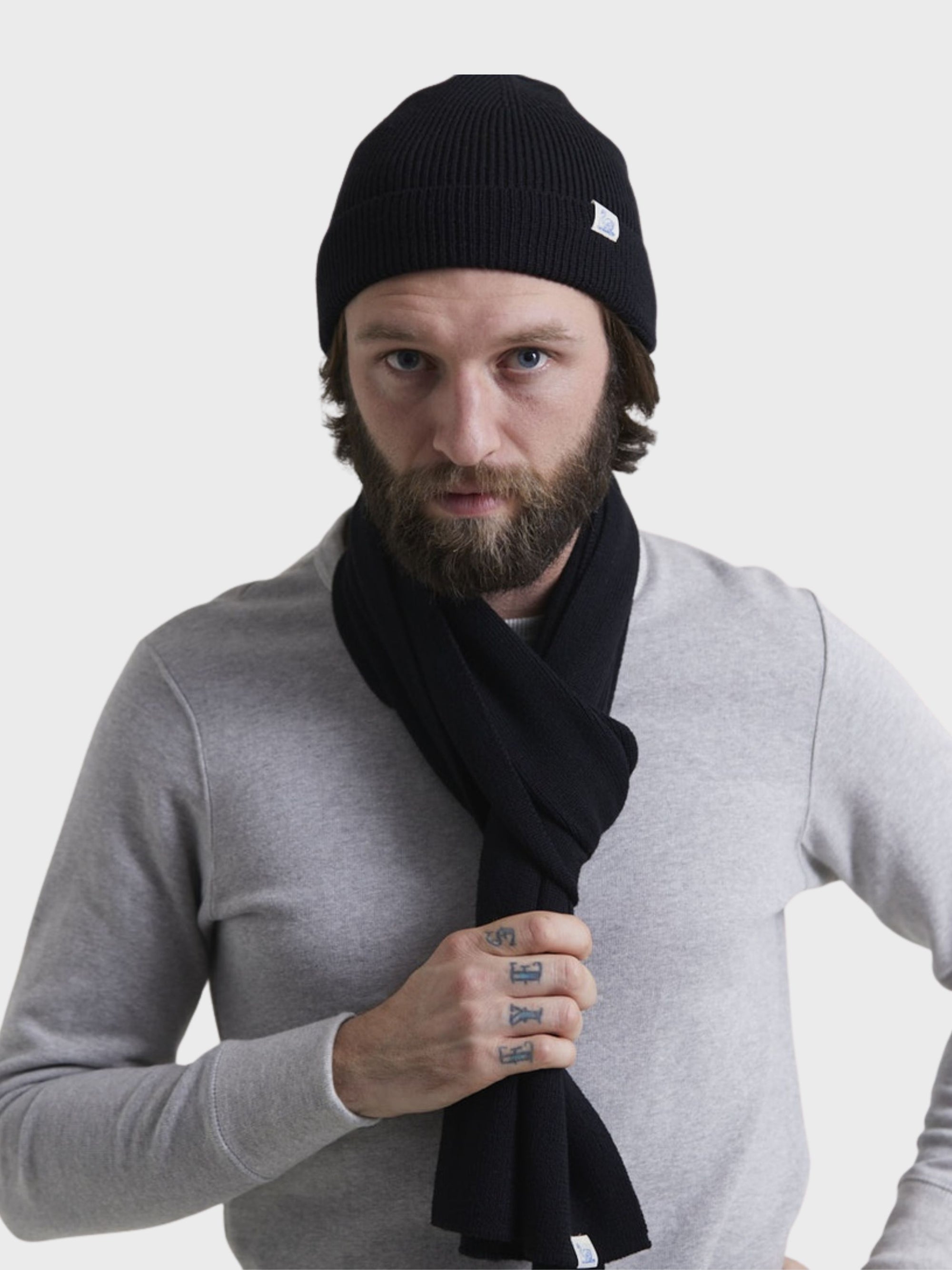 Merz Classic Scarf, Ribbed Structure, Merino Wool - deep black-Men's Accessories-Brooklyn-Vancouver-Yaletown-Canada