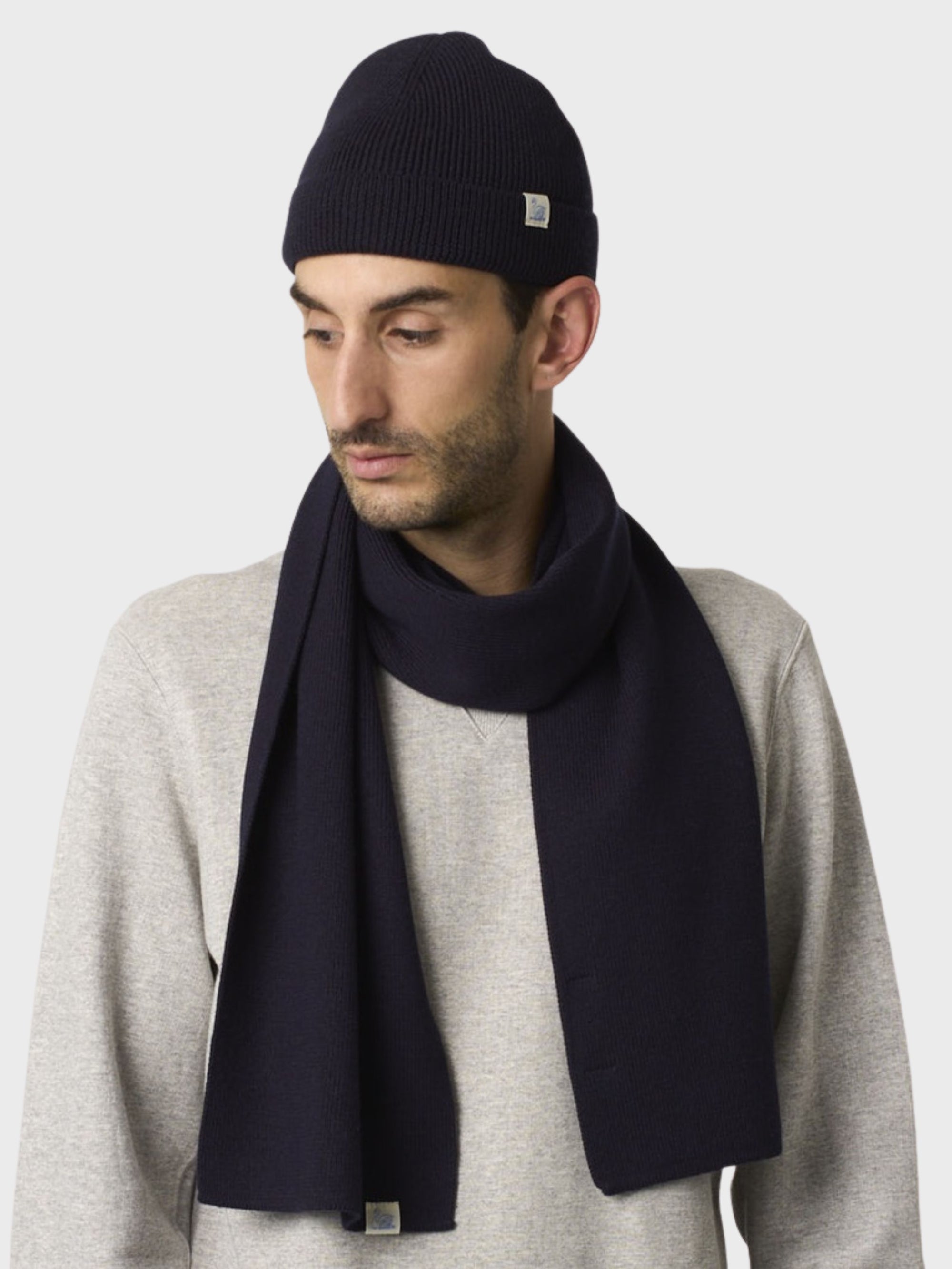 Merz Classic Scarf, Ribbed Structure, Merino Wool - dark navy-Men's Accessories-Brooklyn-Vancouver-Yaletown-Canada