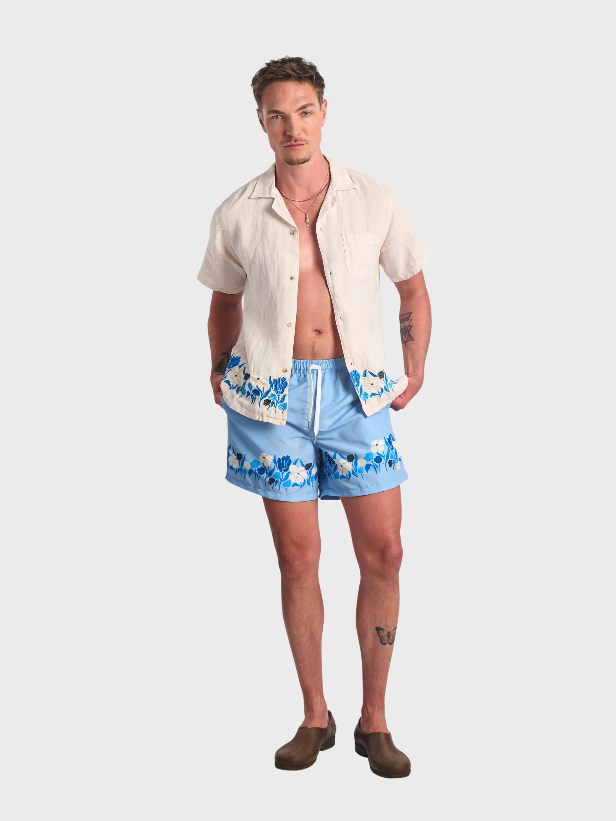 Bather Pearl Lawn Linen Camp Shirt - Natural-Men's Shirts-Brooklyn-Vancouver-Yaletown-Canada