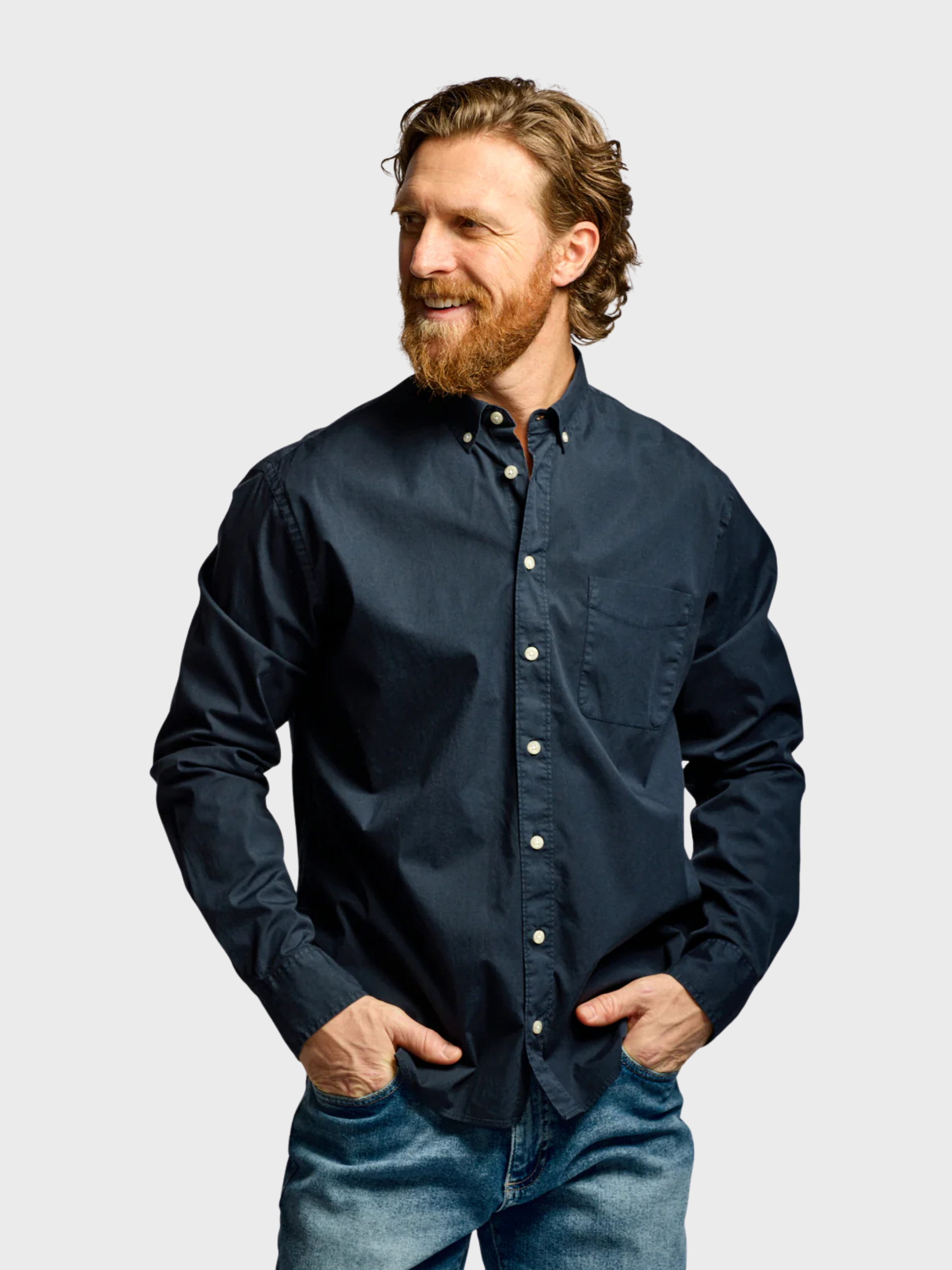Easy Mondays Stretch Poplin Shirt Navy-Men's Shirts-Brooklyn-Vancouver-Yaletown-Canada