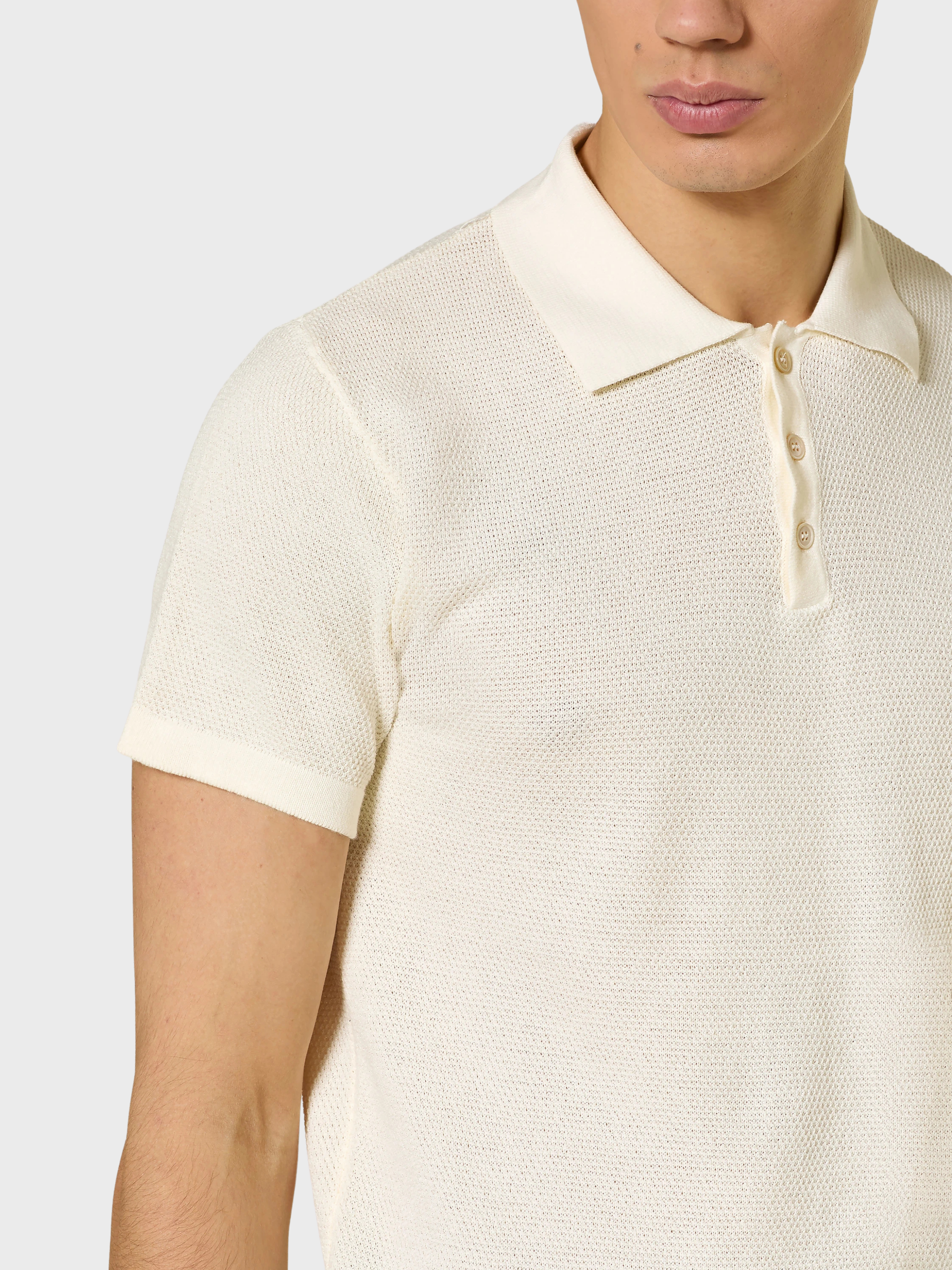 Fiesoli Textured Knit Polo - Ecru-Men's Sweaters-Brooklyn-Vancouver-Yaletown-Canada