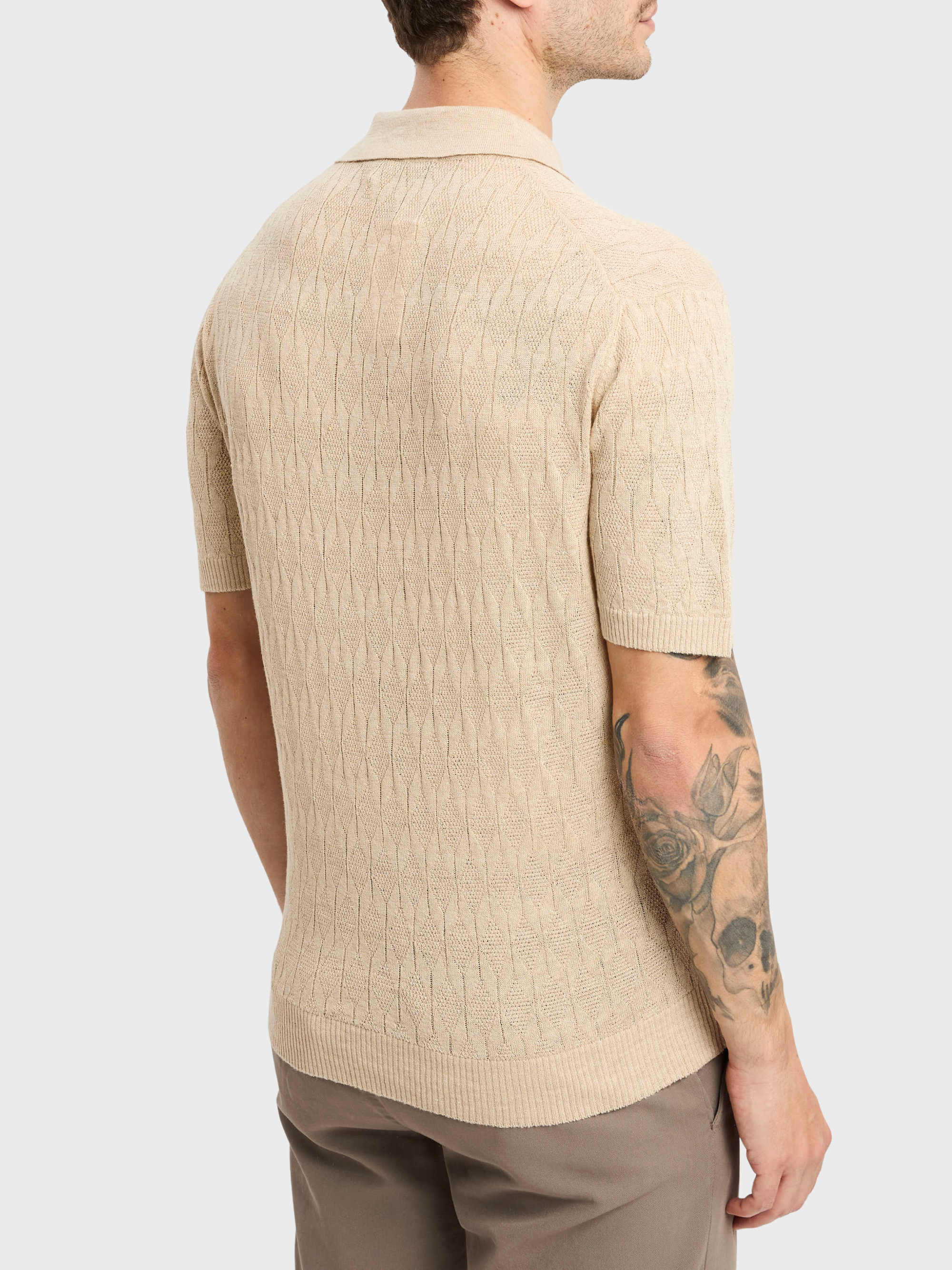 Fiesoli Diamond Textured Polo Knit - Sabbia-Men's Sweaters-Brooklyn-Vancouver-Yaletown-Canada