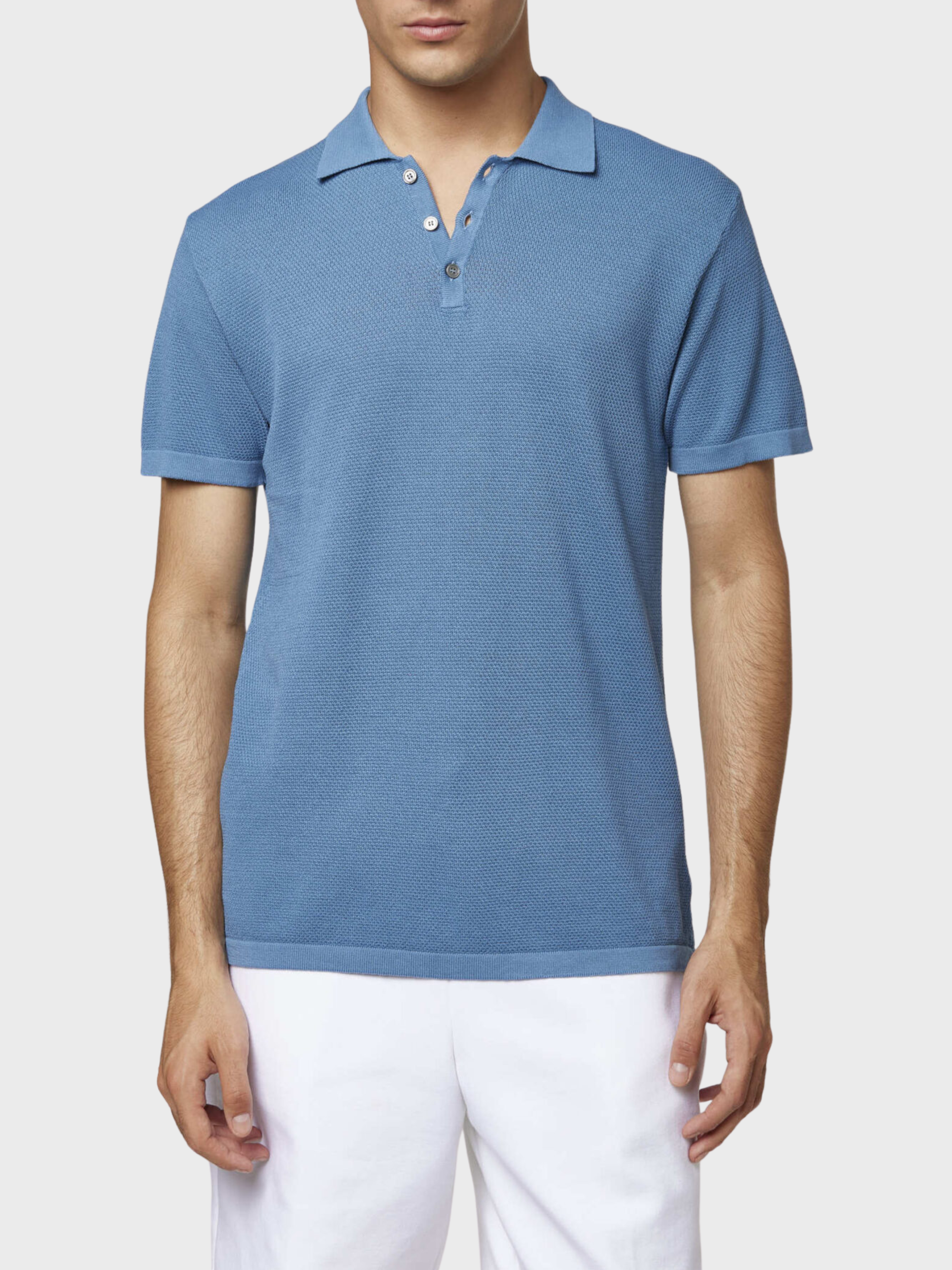 Fiesoli Textured Knit Polo - Avio-Men's Sweaters-Brooklyn-Vancouver-Yaletown-Canada