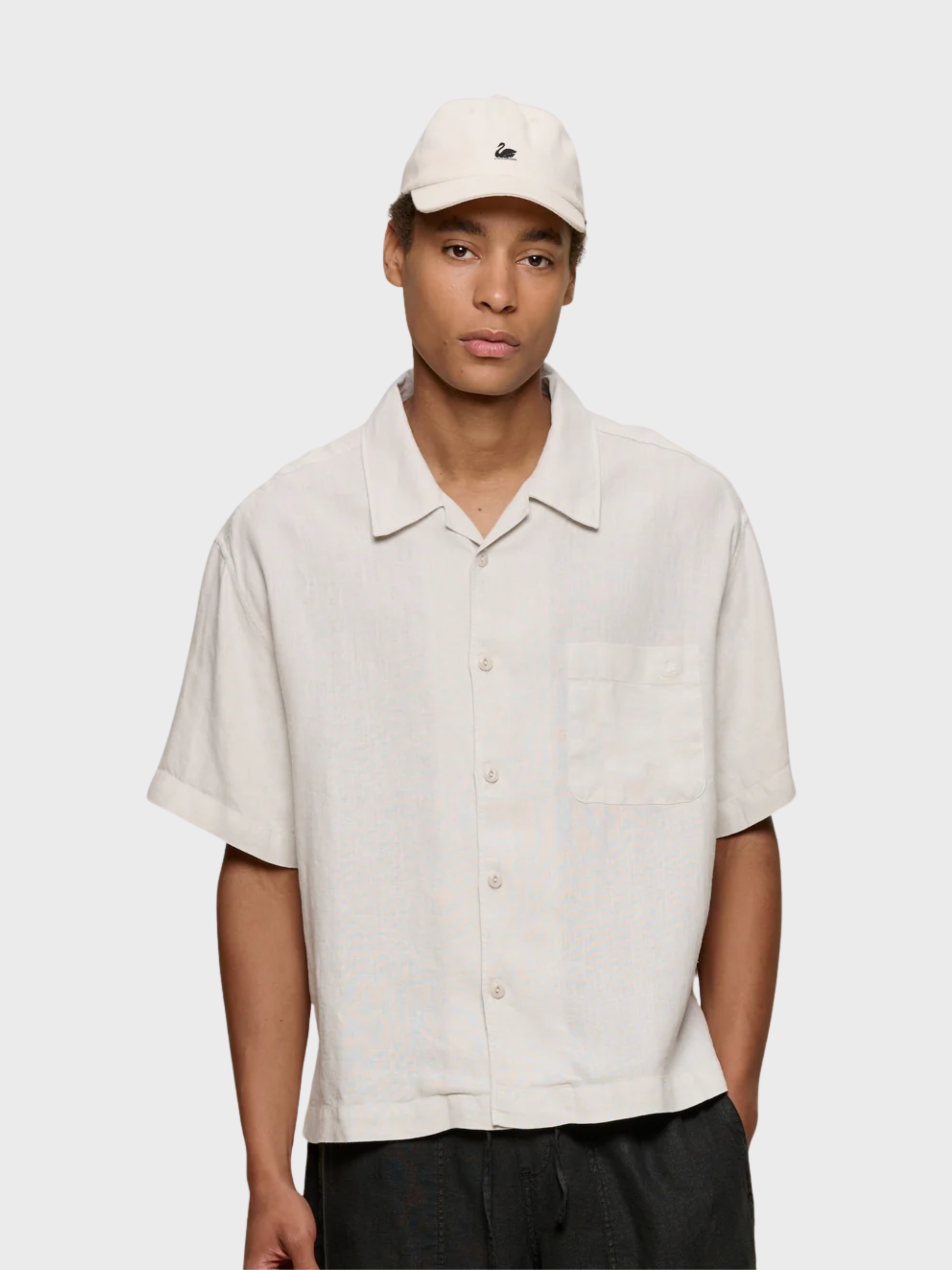 Merz Linen Bowling Short Sleeve Shirt - Light Stone-Men's Shirts-Brooklyn-Vancouver-Yaletown-Canada