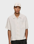 Merz Linen Bowling Short Sleeve Shirt - Light Stone-Men's Shirts-Brooklyn-Vancouver-Yaletown-Canada