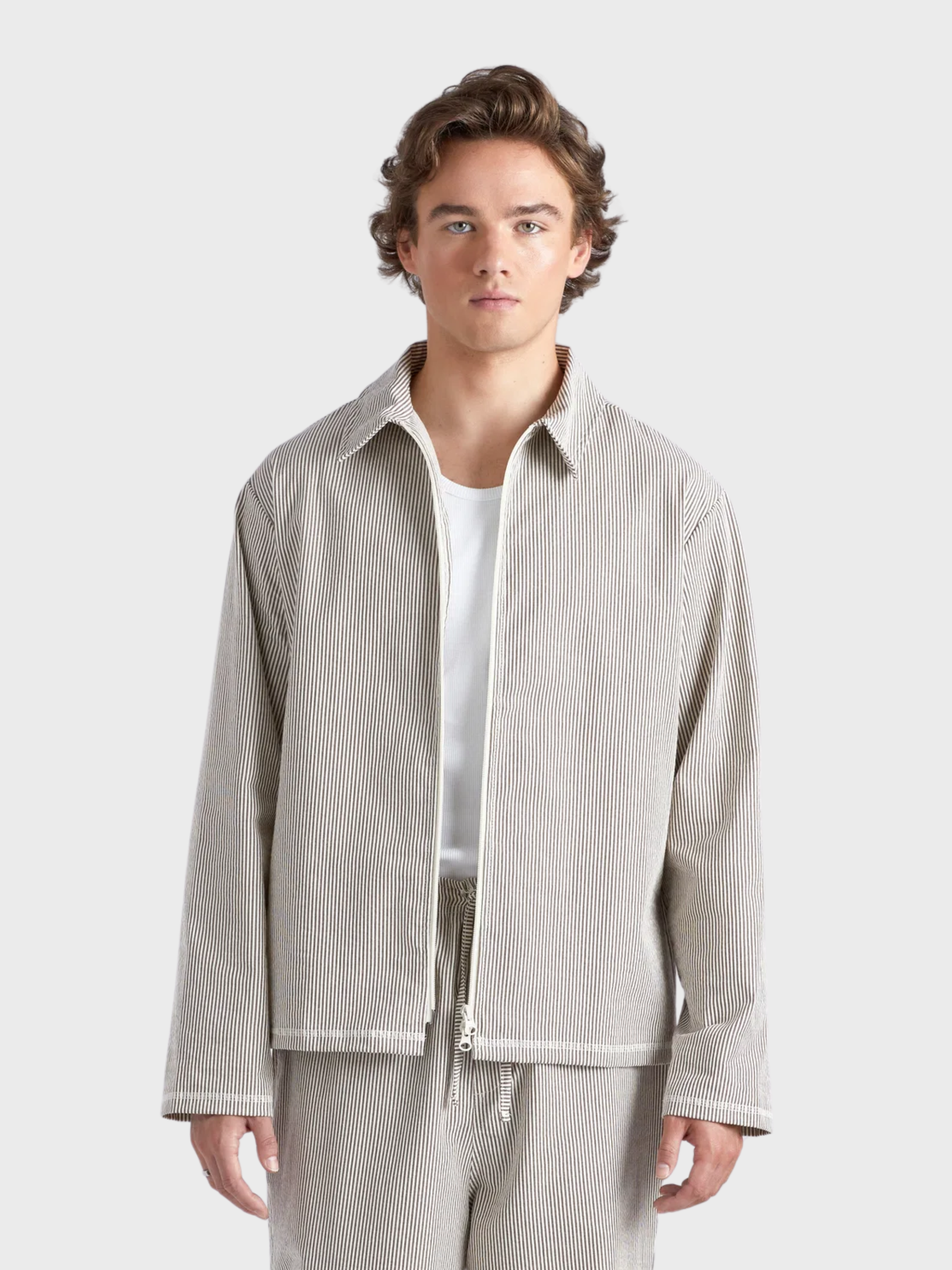 Bather Clay Pinstripe Tour Jacket - Brown-Men's Jackets-Brooklyn-Vancouver-Yaletown-Canada