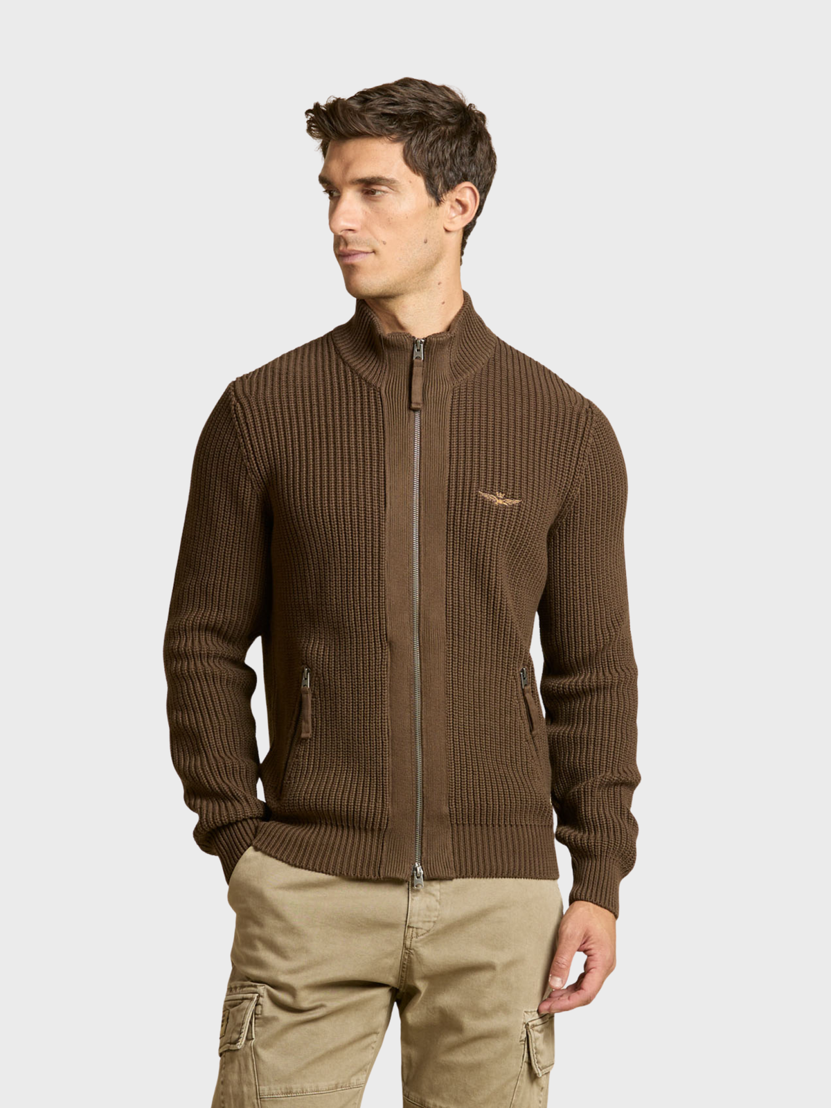 Aeronautica Militare Full Zip Sweater - Chestnut Brown-Men's Sweaters-Brooklyn-Vancouver-Yaletown-Canada