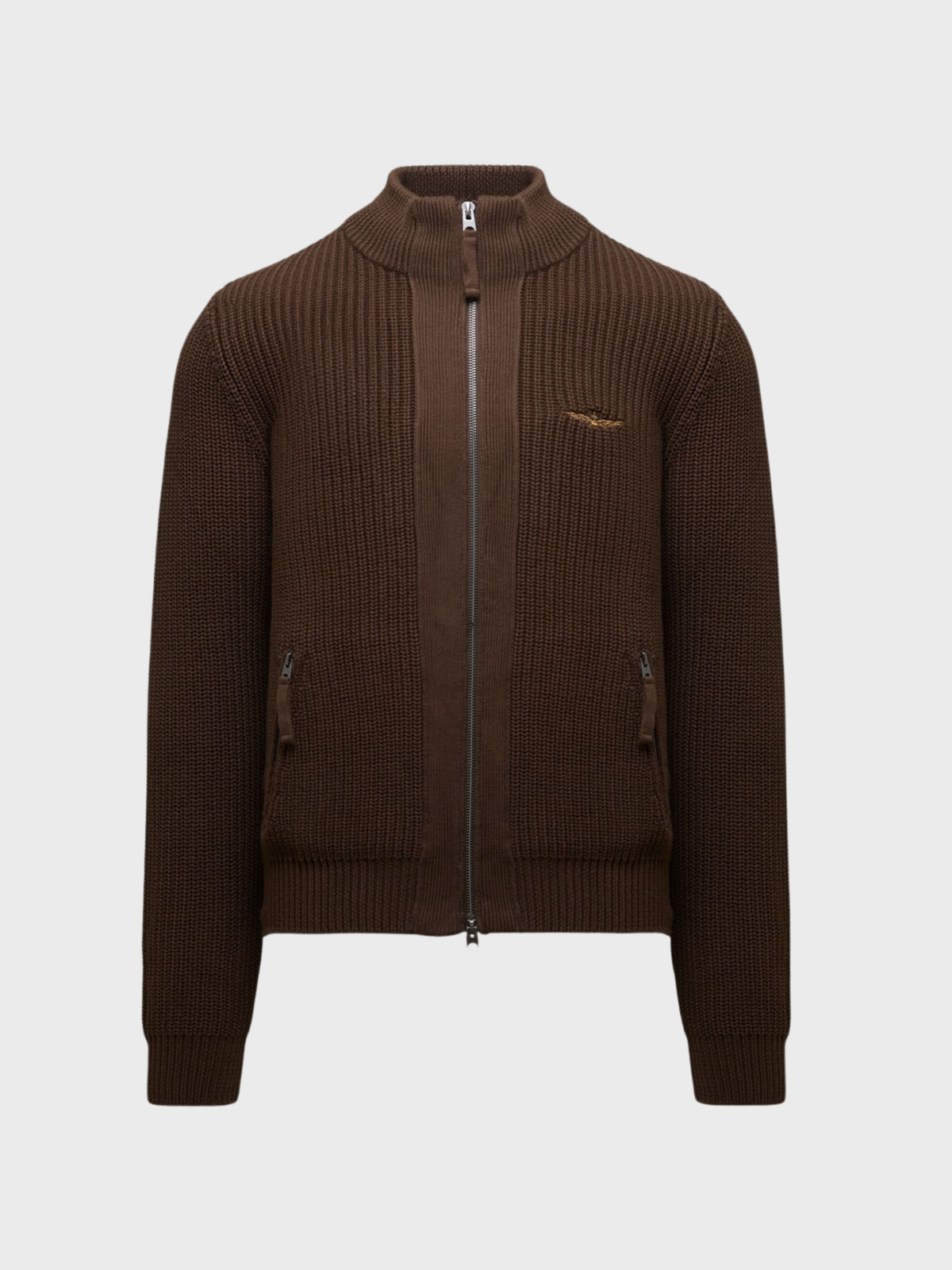Aeronautica Militare Full Zip Sweater - Chestnut Brown-Men's Sweaters-Brooklyn-Vancouver-Yaletown-Canada