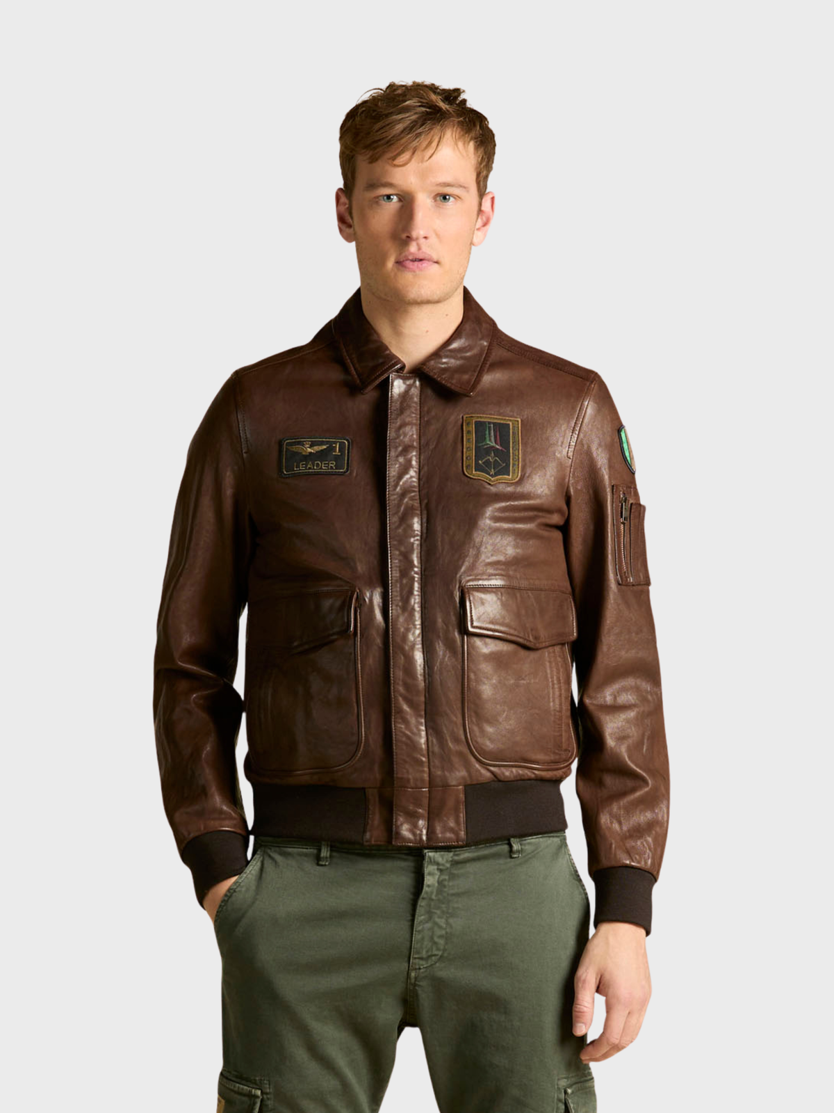 Aeronautica Militare Pilot Leather Jacket - Tobacco-Men's Leather Jackets-Brooklyn-Vancouver-Yaletown-Canada