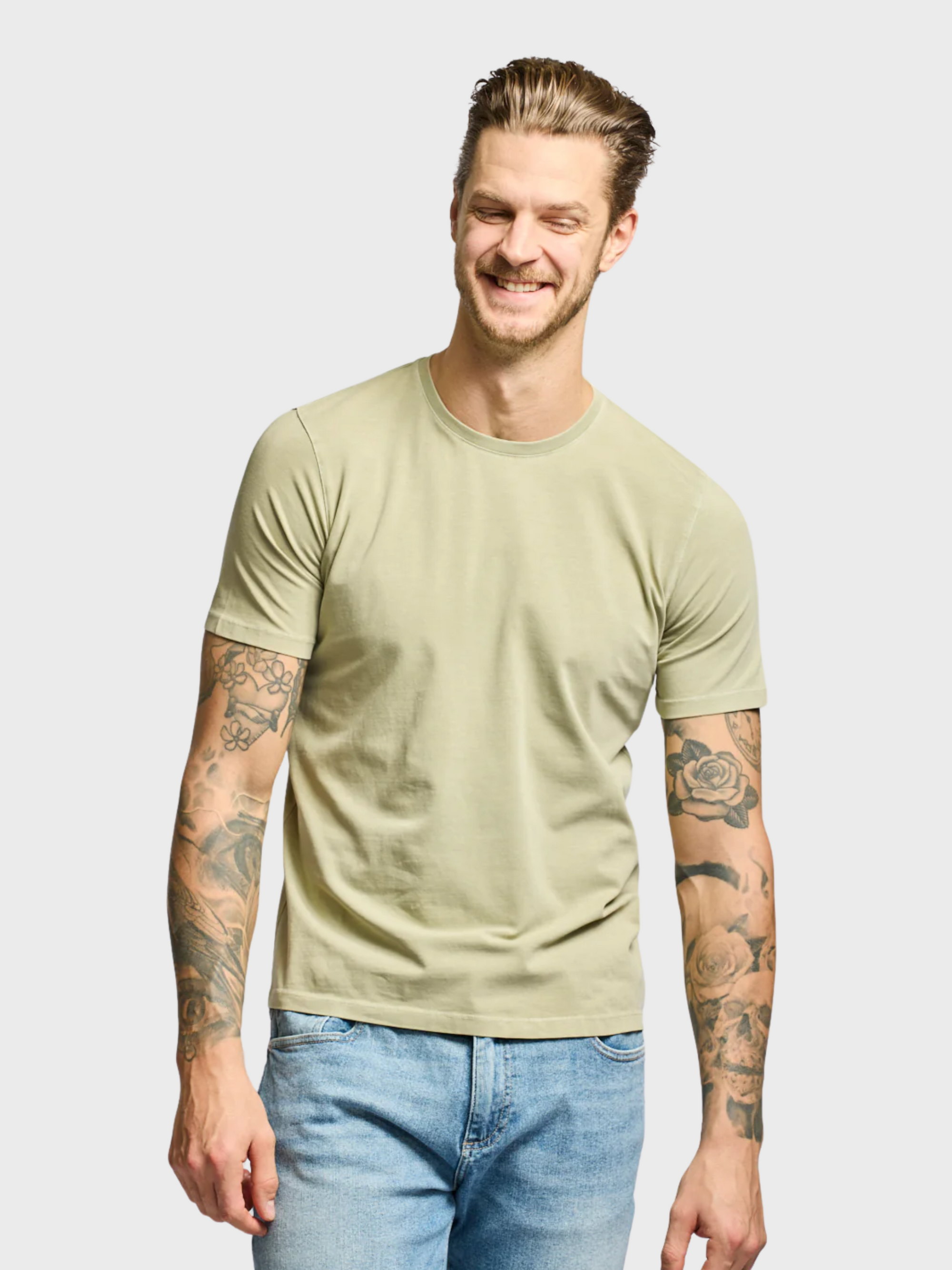 Easy Mondays Crew Neck Short Sleeve Cotton T-Shirt - Sage-Men's T-Shirts-Brooklyn-Vancouver-Yaletown-Canada