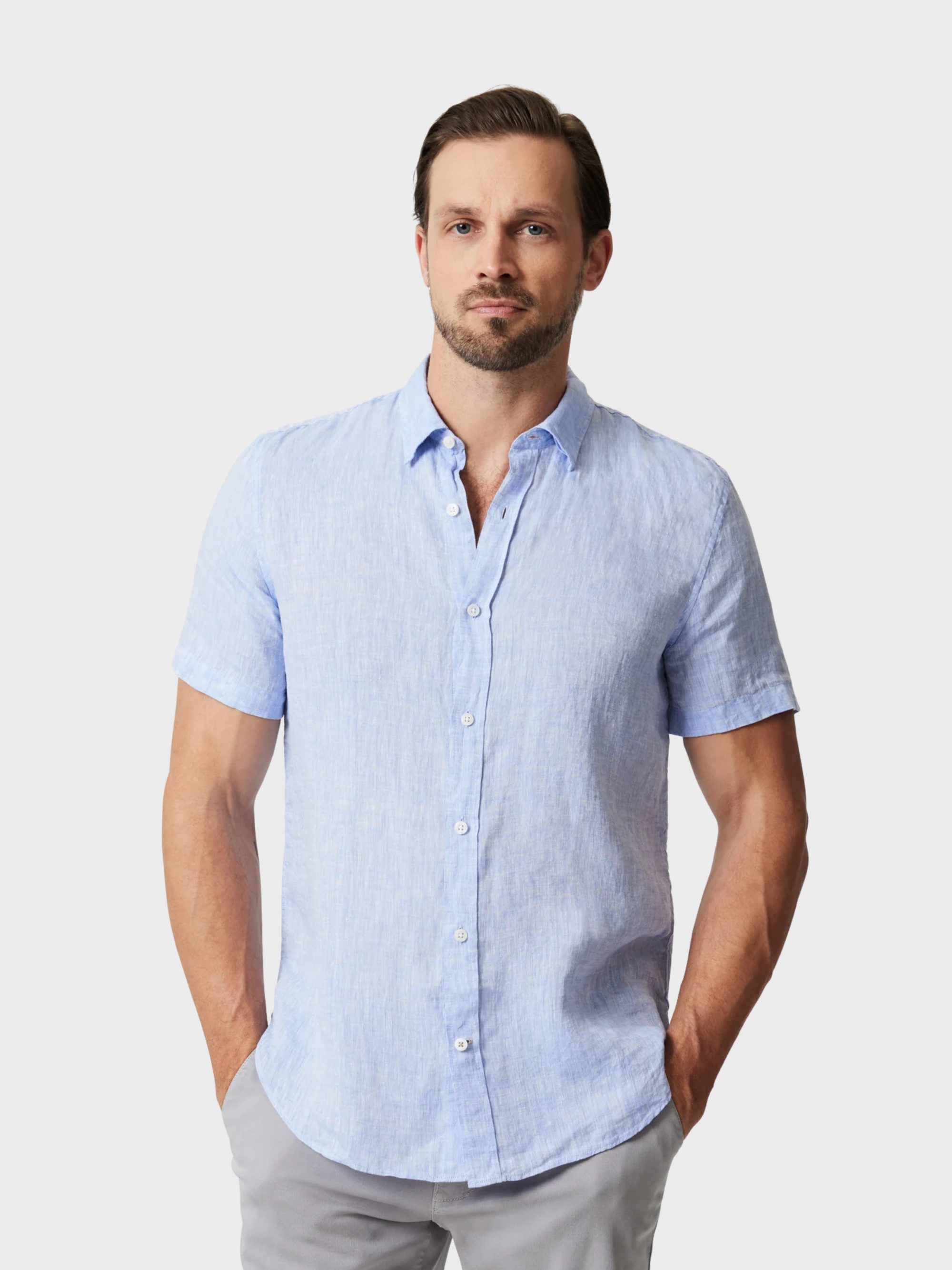 34 Heritage Linen Short Sleeve Shirt Hawaiian Ocean-Men's Shirts-Brooklyn-Vancouver-Yaletown-Canada