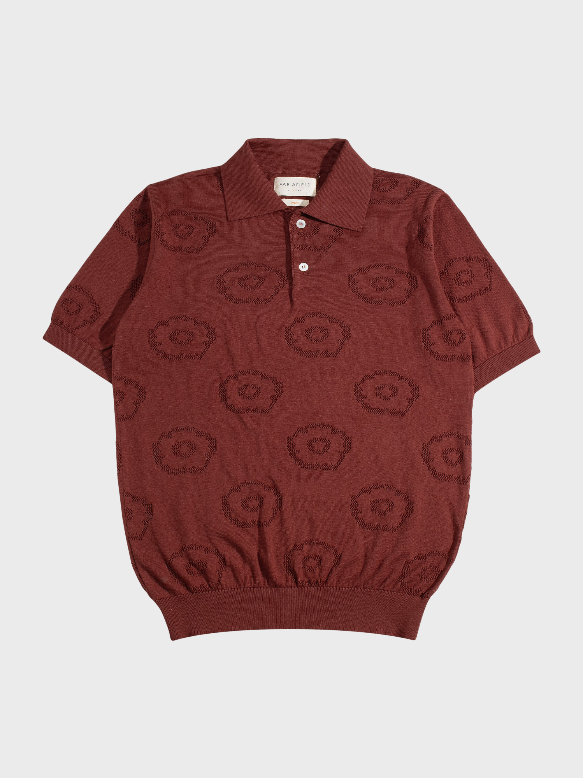 Far Afield Belser Knitted Polo - Geo Flowers - Red-Men's Sweaters-Brooklyn-Vancouver-Yaletown-Canada