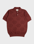 Far Afield Belser Knitted Polo - Geo Flowers - Red-Men's Sweaters-Brooklyn-Vancouver-Yaletown-Canada