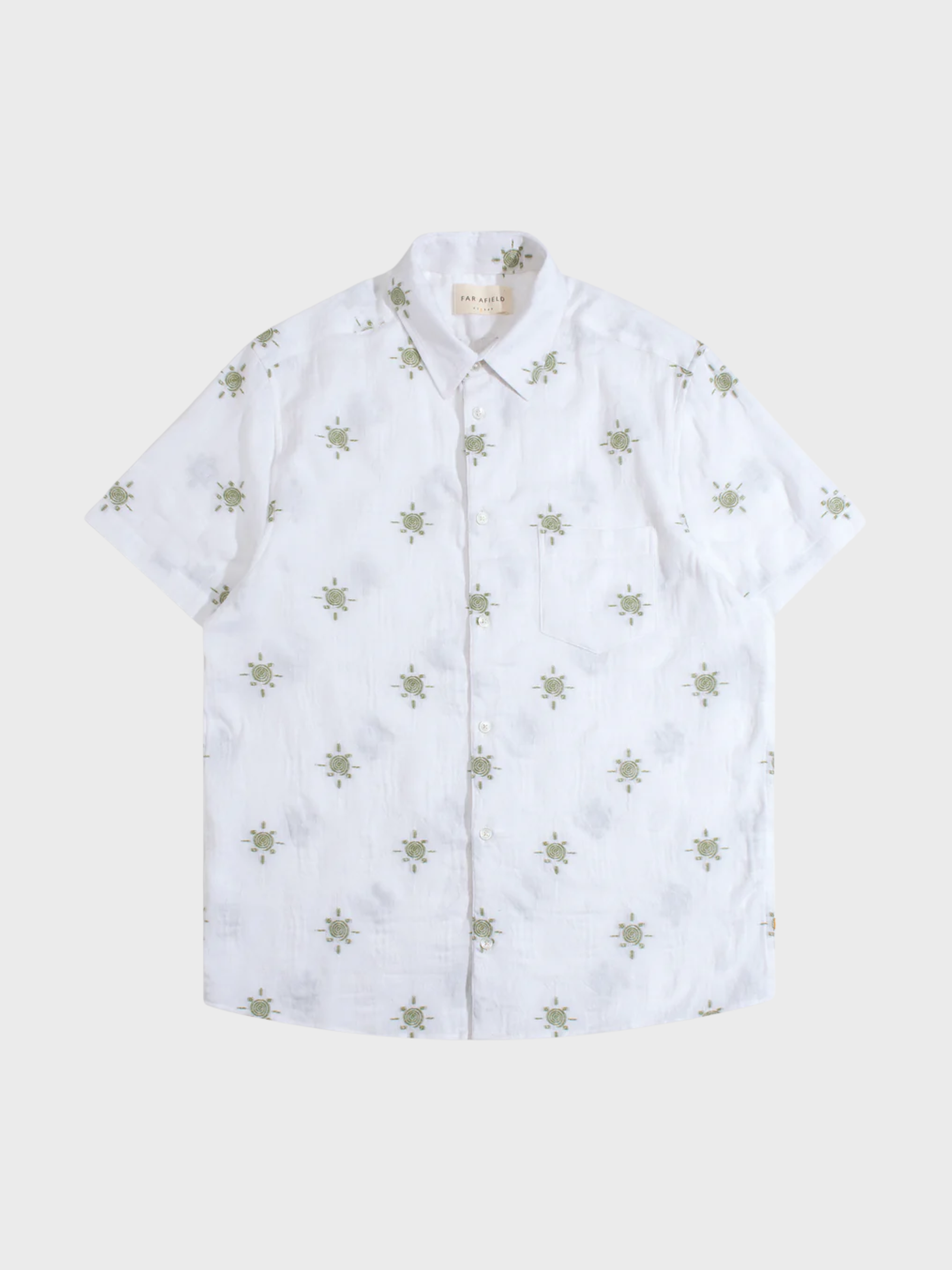 Far Afield Classic Shirt - Sun Jacquard - White/Green-Men's Shirts-Brooklyn-Vancouver-Yaletown-Canada