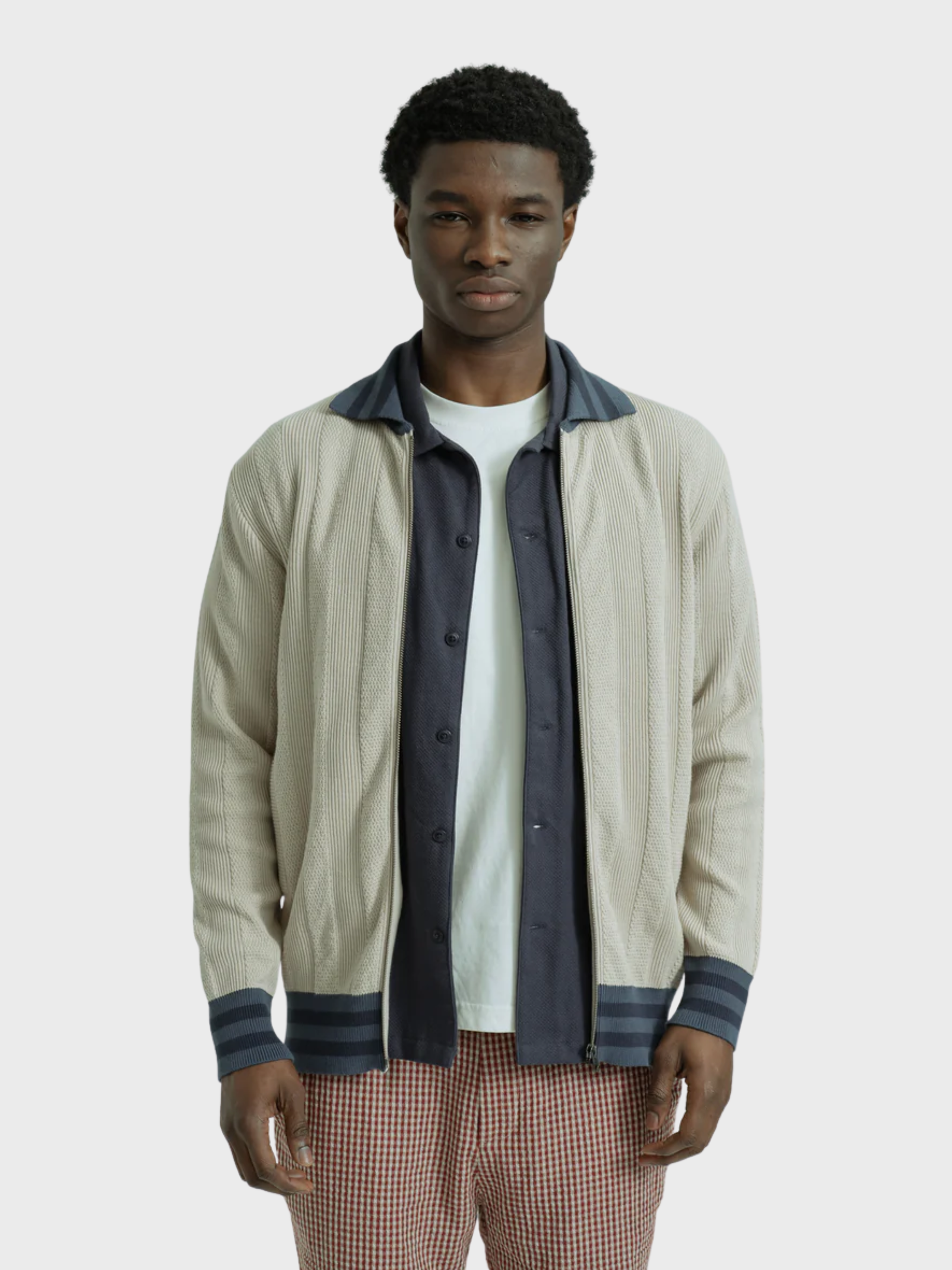 Far Afield Aleksey Cardigan - Horace Stripe - Sand-Men's Sweaters-Brooklyn-Vancouver-Yaletown-Canada