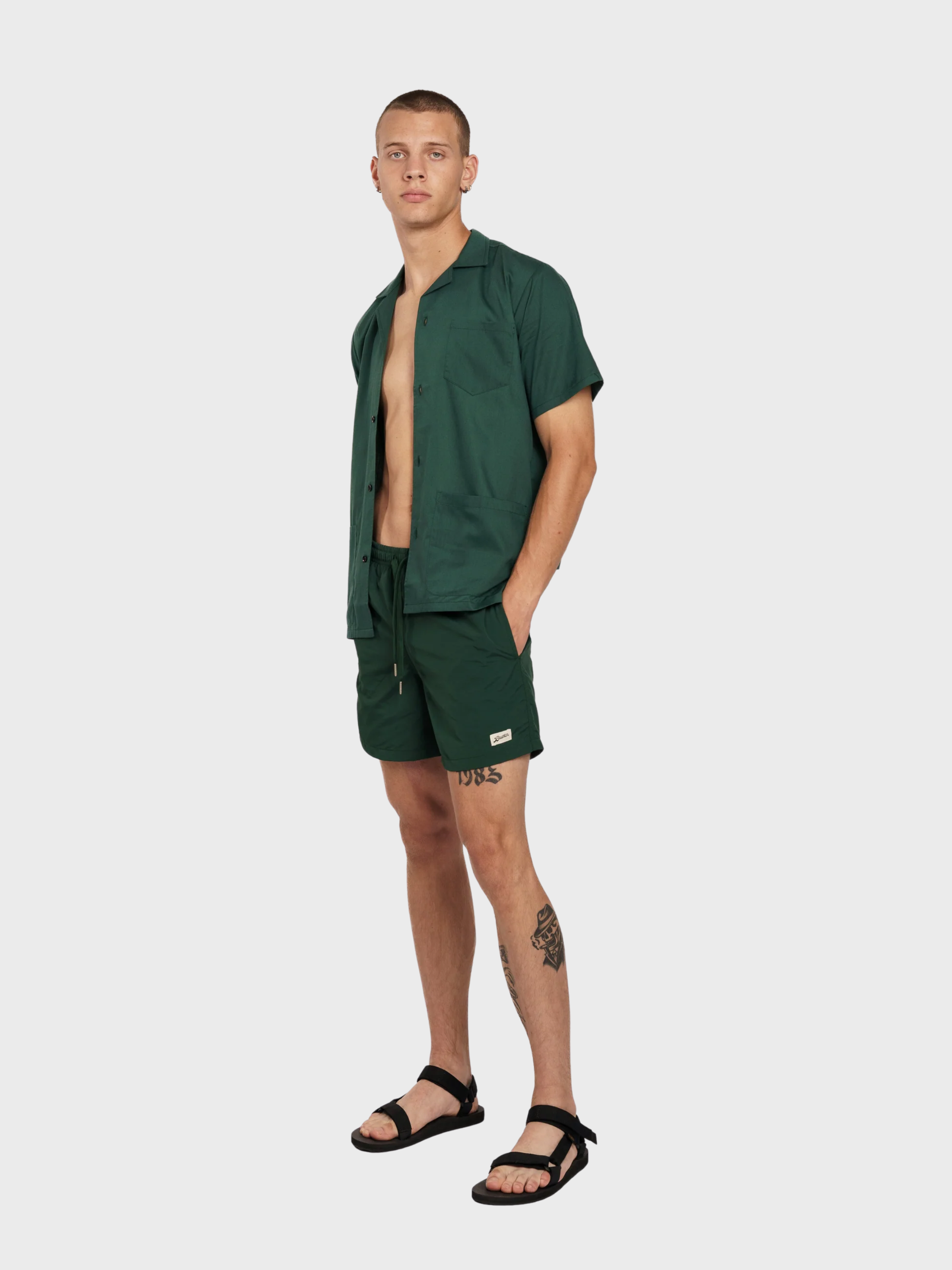 Bather Solid Pine Swim Trunk - Green-Men's Shorts-Brooklyn-Vancouver-Yaletown-Canada