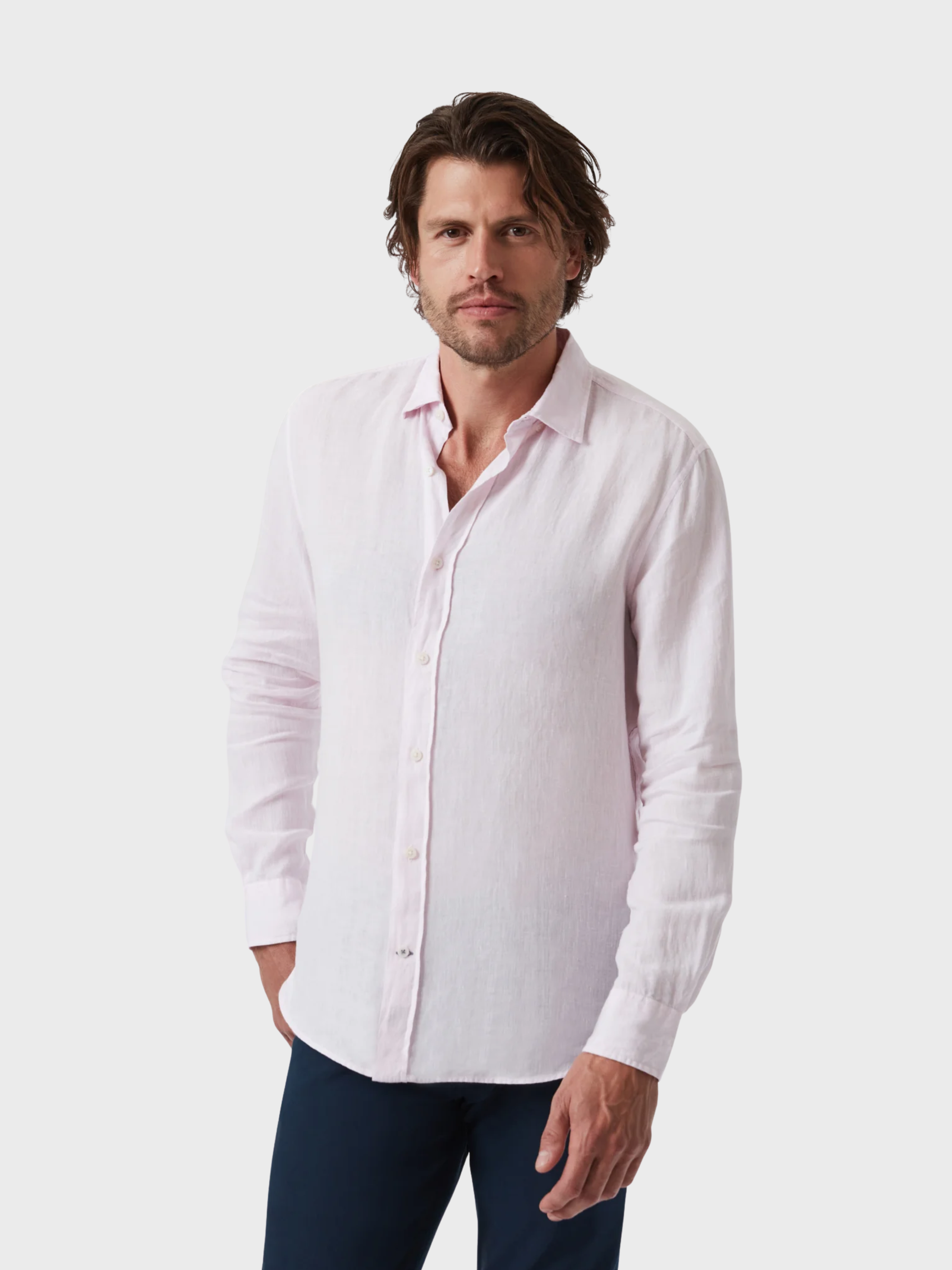 34 Heritage Linen Chambray Shirt Pink-Men's Shirts-Brooklyn-Vancouver-Yaletown-Canada