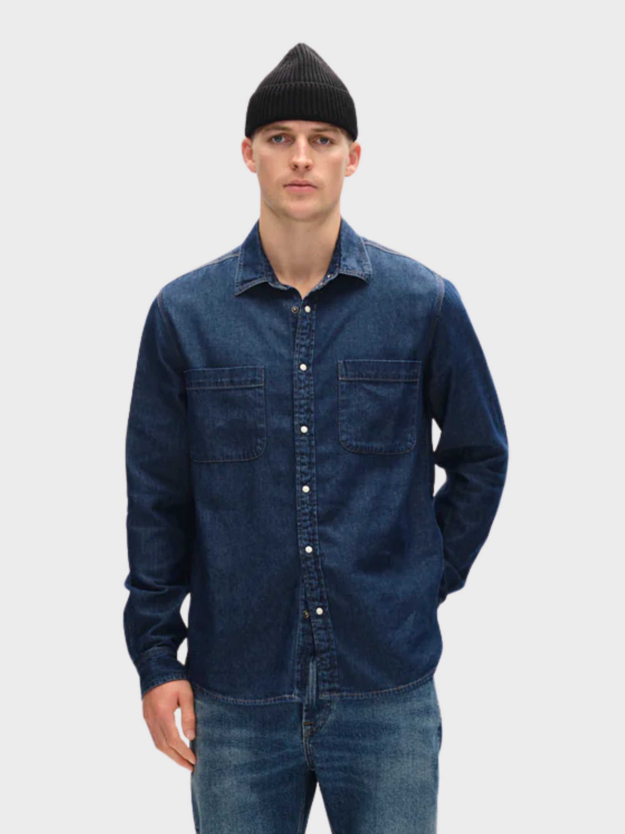 Gabba Shirt Sven Reg Denim Long Sleeve - Dark Blue Denim-Men's Shirts-Brooklyn-Vancouver-Yaletown-Canada