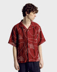 Far Afield Veloso Shirt - Embroidered Palms - Red-Men's Shirts-Brooklyn-Vancouver-Yaletown-Canada