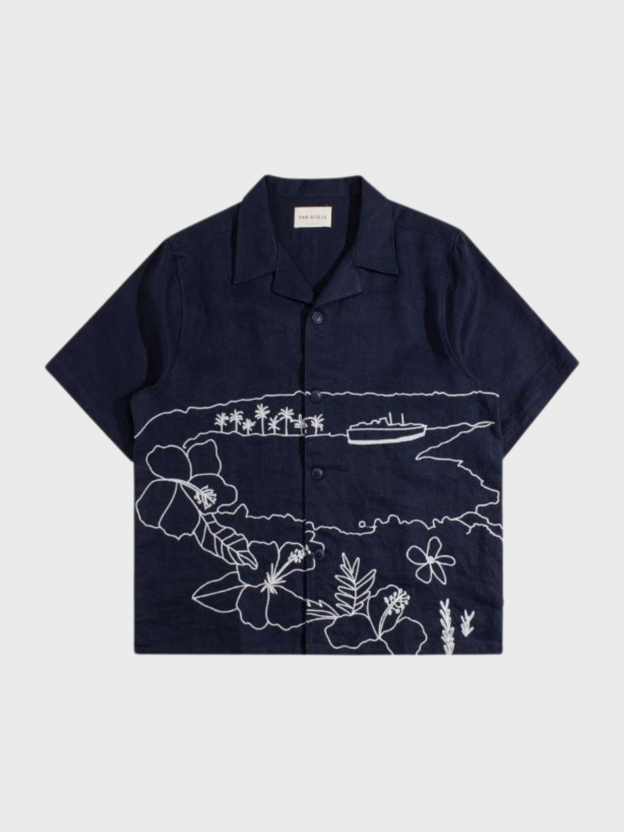 Far Afield Veloso Shirt - Embroidered Landscape - Navy-Men's Shirts-Brooklyn-Vancouver-Yaletown-Canada