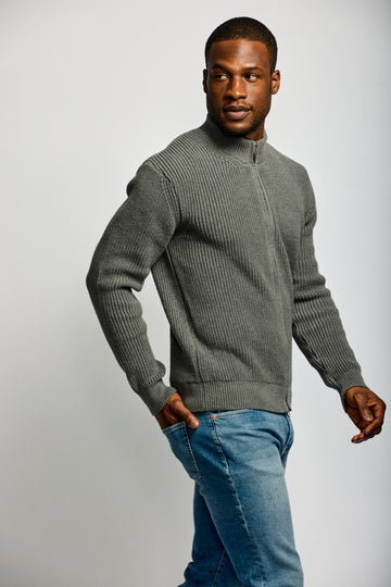 Easy Mondays Zip Cardigan Charcoal-Men&#39;s Sweatshirts-Brooklyn-Vancouver-Yaletown-Canada