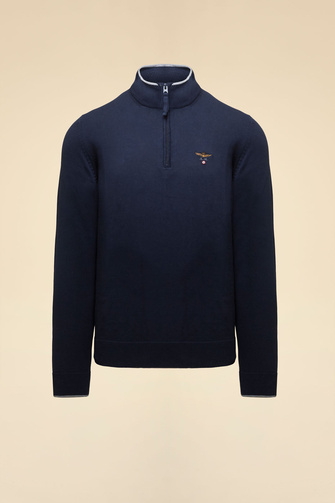 Aeronautica Militare Half Zip Sweater - Navy-Men's Sweaters-Brooklyn-Vancouver-Yaletown-Canada