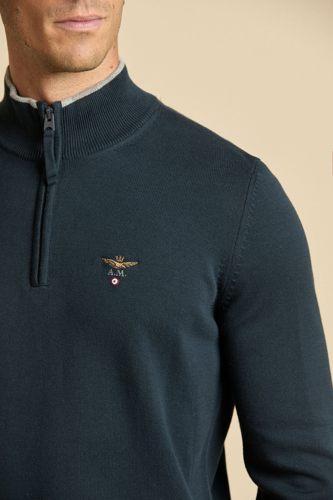 Aeronautica Militare Half Zip Sweater - Navy-Men's Sweaters-Brooklyn-Vancouver-Yaletown-Canada