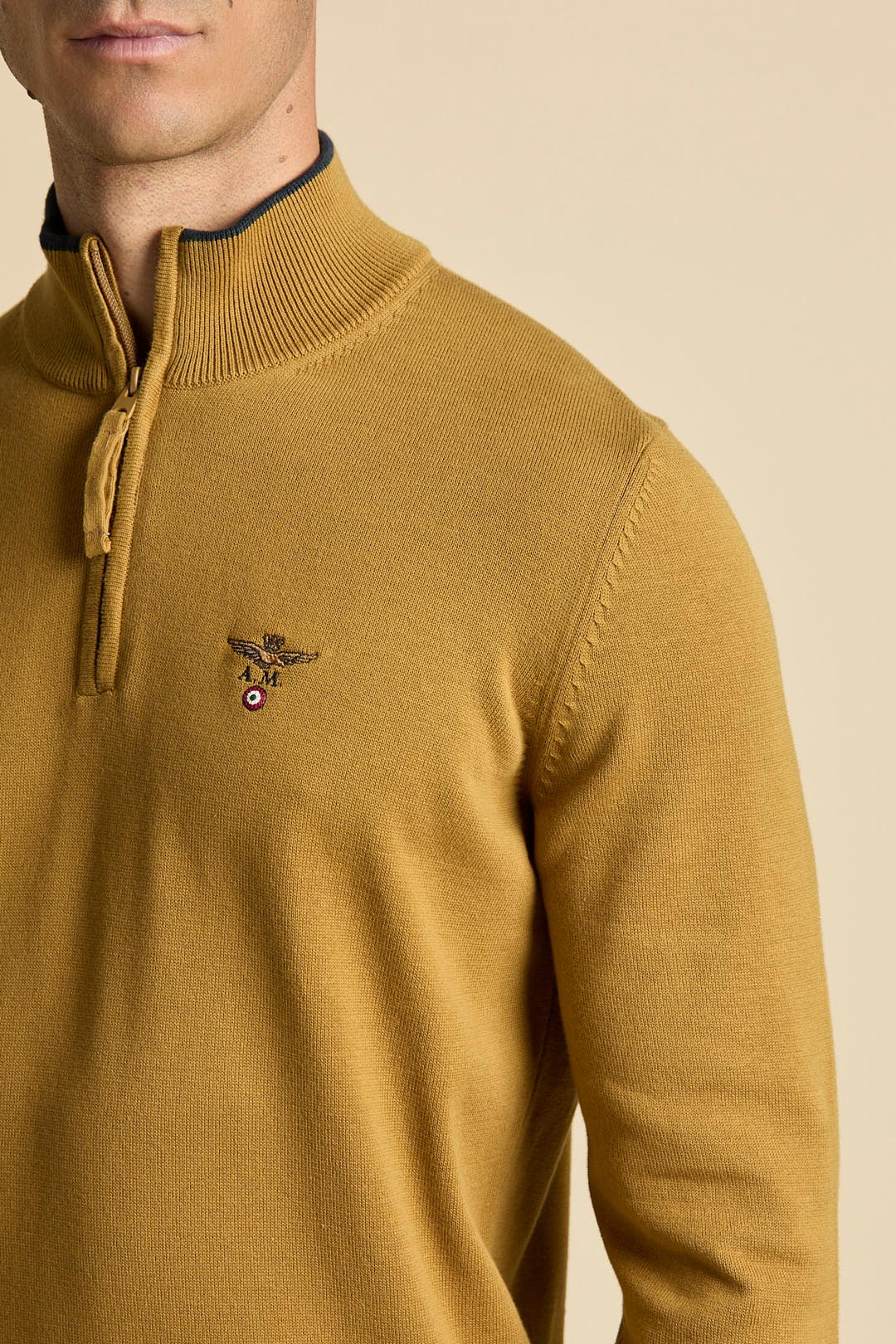 Aeronautica Militare Half Zip Sweater - Yellow Curry-Men's Sweaters-Brooklyn-Vancouver-Yaletown-Canada