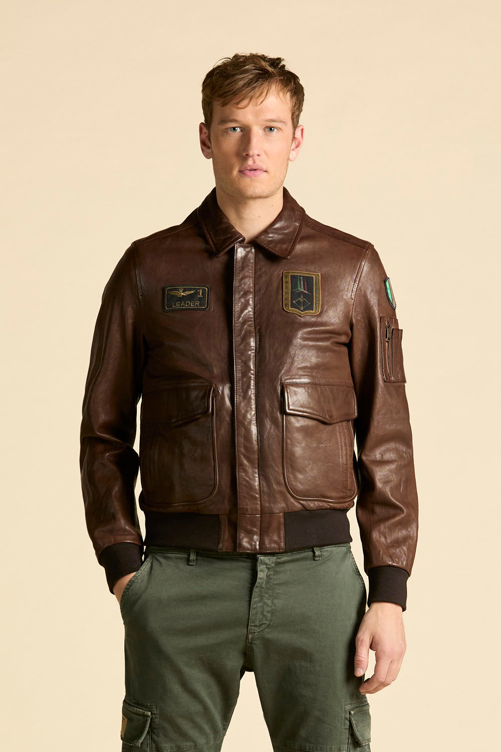 Aeronautica Militare Pilot Leather Jacket - Tobacco-Men's Leather Jackets-Brooklyn-Vancouver-Yaletown-Canada