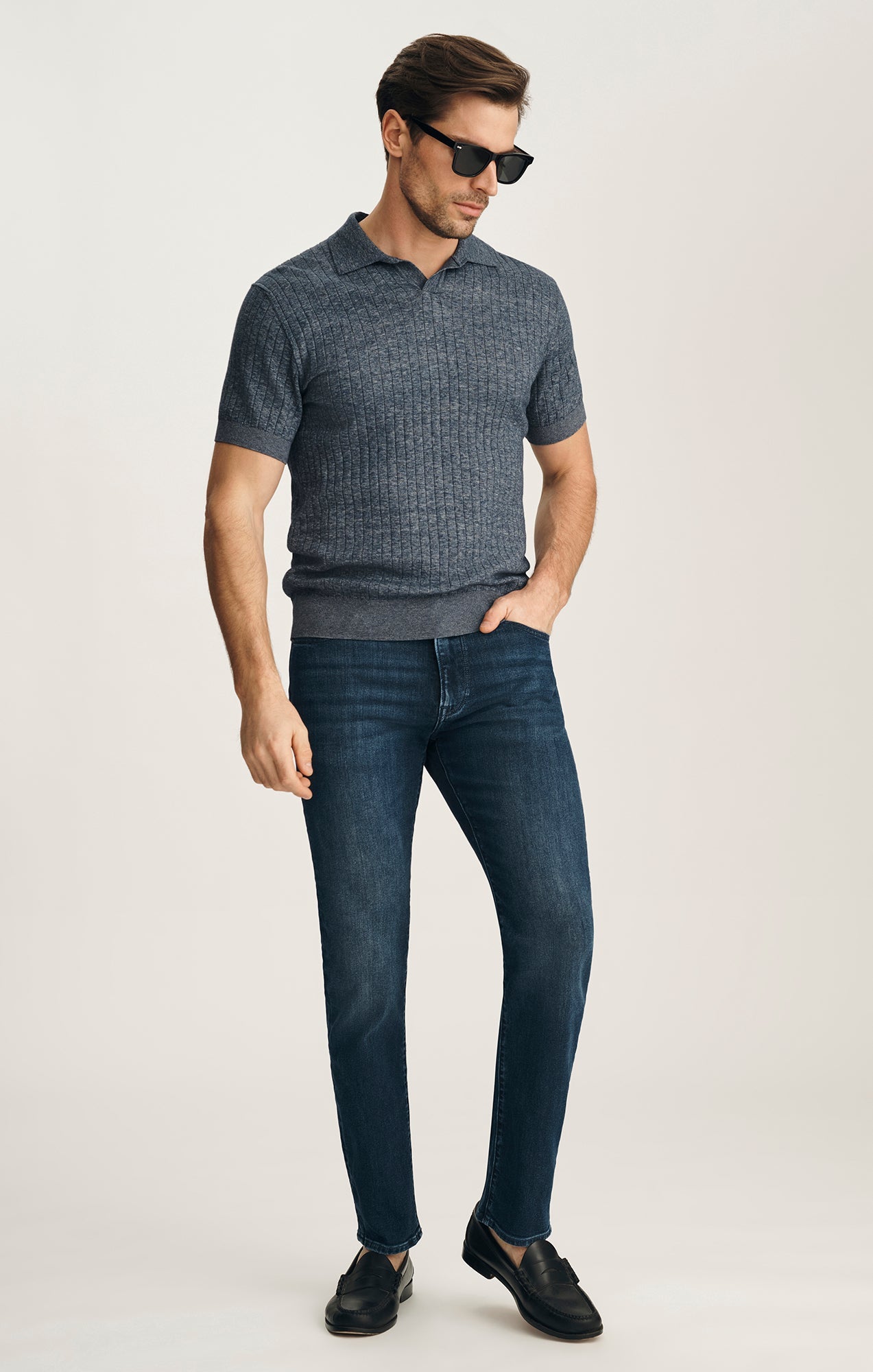 34 Heritage Melange Sweater Indigo-Men's Sweaters-Brooklyn-Vancouver-Yaletown-Canada