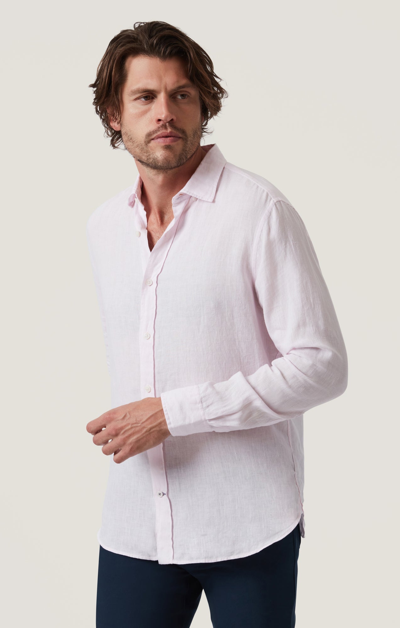 34 Heritage Linen Chambray Shirt Pink-Men's Shirts-Brooklyn-Vancouver-Yaletown-Canada