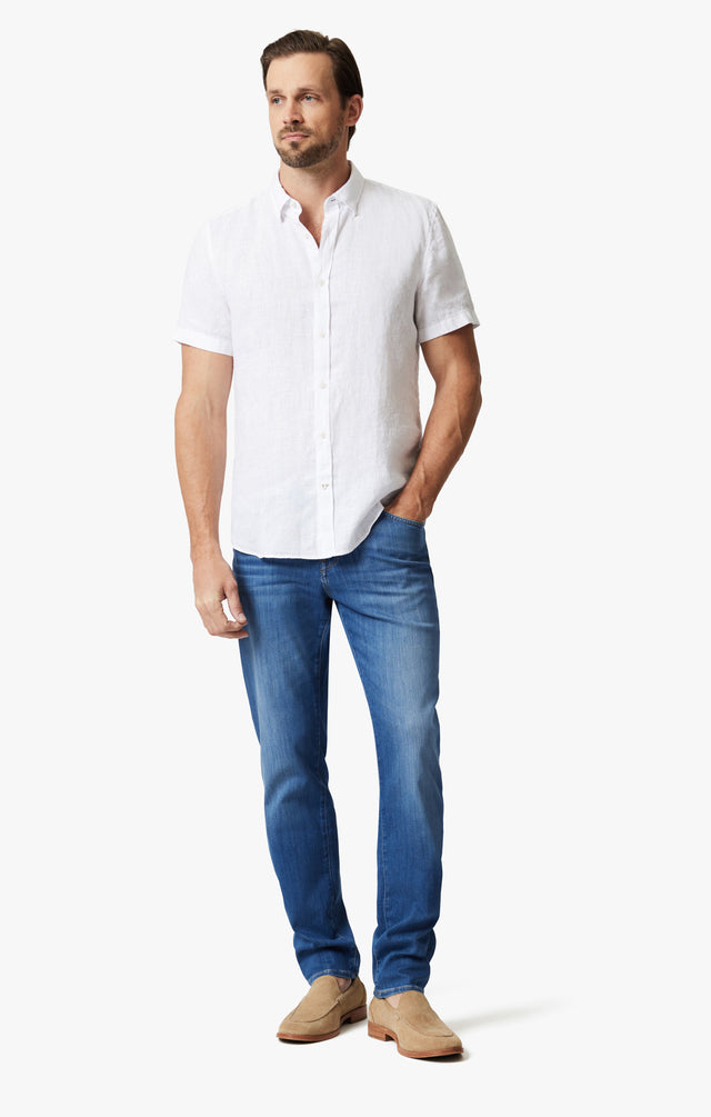 34 Heritage Linen Short Sleeve Shirt Bright White SS24-Men&#39;s Shirts-Brooklyn-Vancouver-Yaletown-Canada